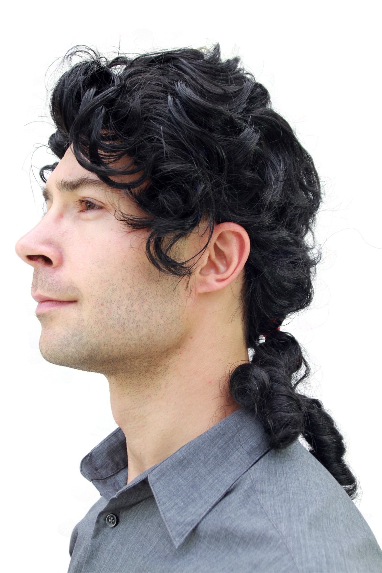 günstige Party Perücke, Edelmann Perücke schwarz Pirat Prinz PW0173-P103, Ansicht 2, WIG ME UP: Ihr Perücken Online Shop lockige Party Perücke schwarz schulterlange Haare für Herren