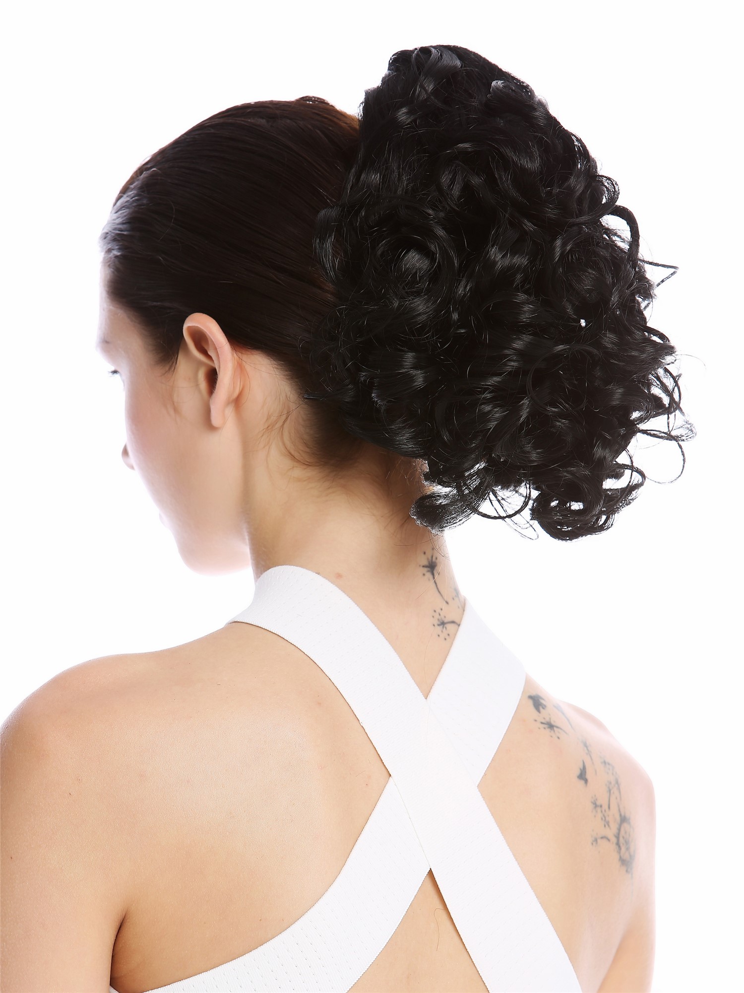 hochwertiger Zopf Pferdeschwanz Voluminös Gelockt Kurz Schwarz MKB-22-V-1, Ansicht 2, WIG ME UP: Ihr Perücken Online Shop lockiges Zopf-Haarteil Schwarz 25 cm lang