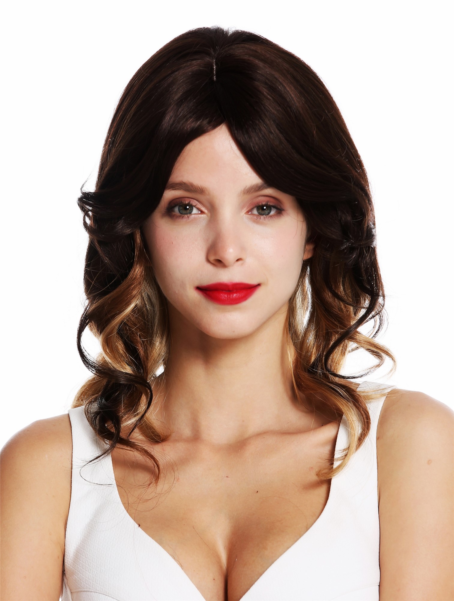 Lady wig long very voluminous wavy waved parting brown blonde highlights VK-45, view 2, WIG ME UP: Your Perücken Online Shop Quality Wigs, Ladies, brown-blonde mix, curled, long