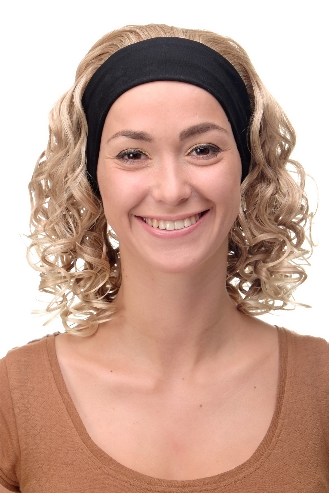hochwertige Qualitätsperücken, Perücke Stirnband natürlicher Blond-Mix Locken Schulterlang BRO-704-27T613, Ansicht 2, WIG ME UP: Ihr Perücken Online Shop lockige Tressen-Perücke mit Stirnband Blond-Mix schulterlange Haare für Damen