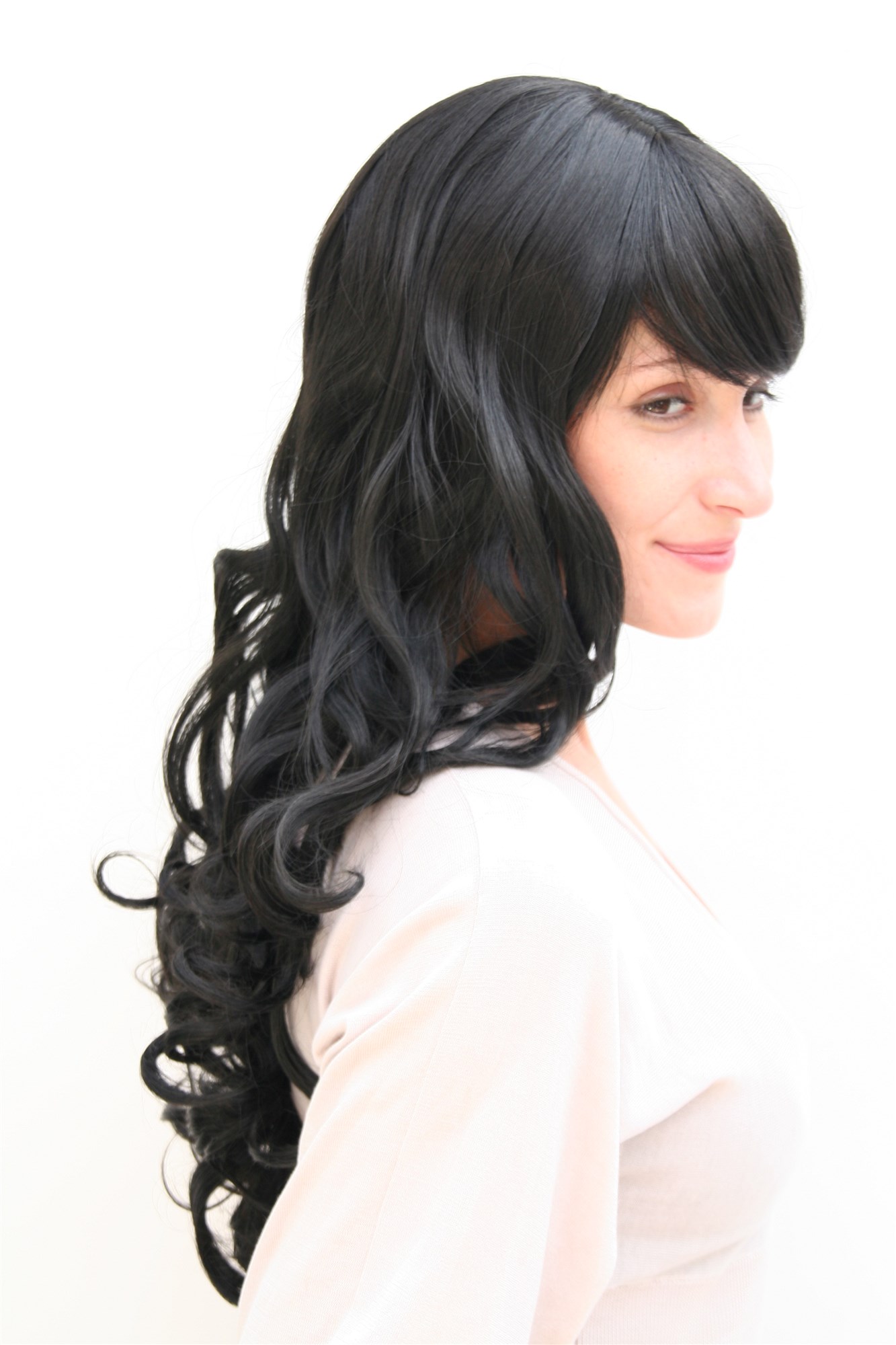 Lady women wig very long curling tips straight top fringe bangs black 285, view 3, WIG ME UP: Your Perücken Online Shop Quality Wigs, Ladies, velvet black, curled, long