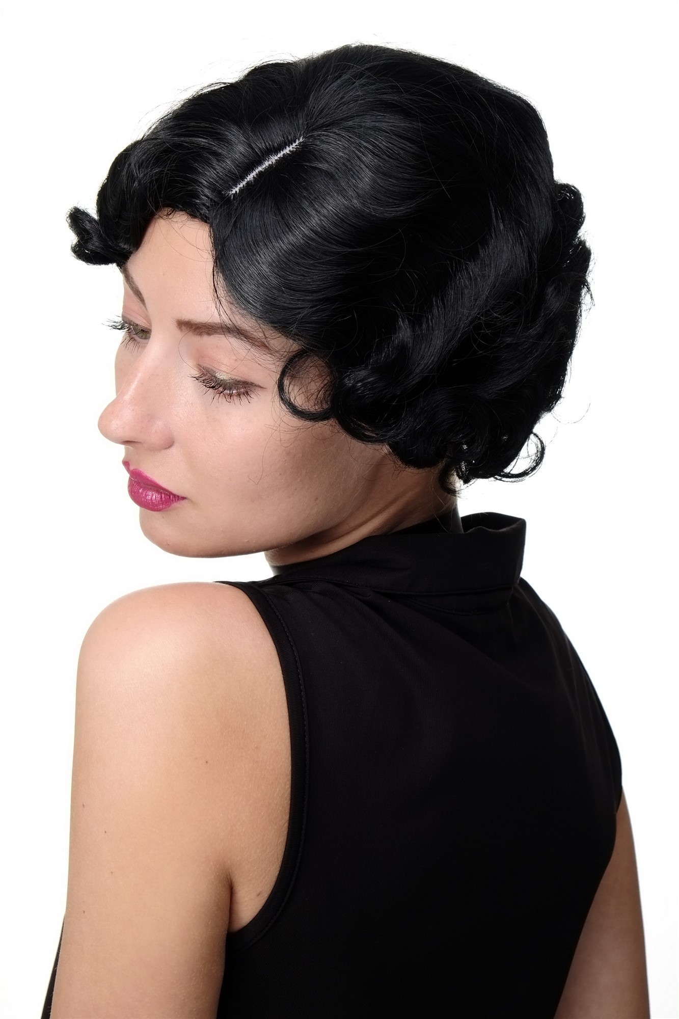 Lady wig 20s Swing Charleston Chicago short wavy middle parting black GFW1834, view 4, WIG ME UP: Your Perücken Online Shop Quality Wigs, Ladies, Black, wavy, short