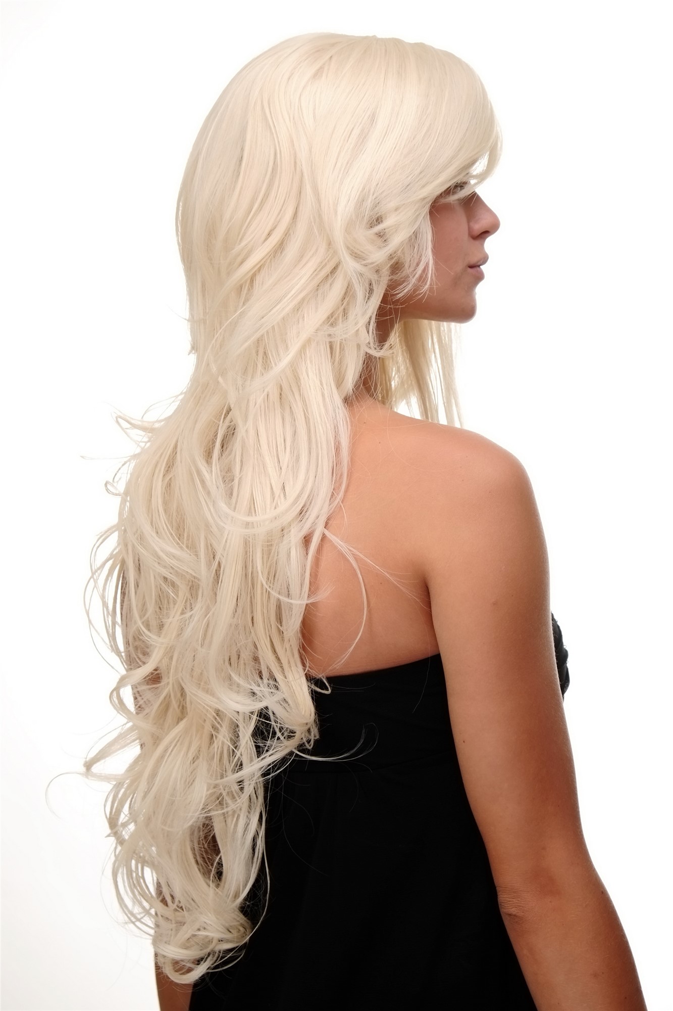 Lady  Wig wavy curly & slightly straggly ends wet-look fringe (for side parting) blond mix, view 3, WIG ME UP: Your Perücken Online Shop Quality Wigs, Ladies, blond mix, wavy, long