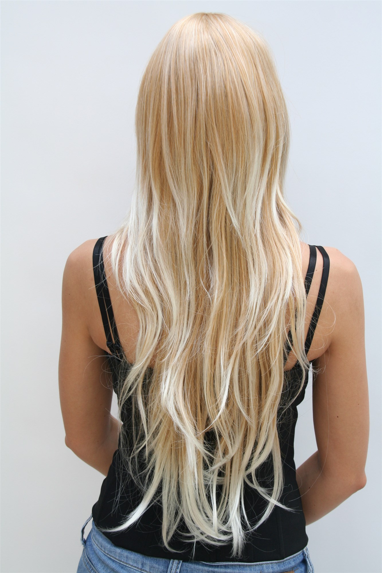 hochwertige Qualitätsperücken, Perücke sehr langes glattes gestuftes Haar Scheitel Erdbeerblond-Mix 3110-27T613, Ansicht 3, WIG ME UP: Ihr Perücken Online Shop glatte Tressen-Perücke mit Kopfhaut-Imitat Erdbeerblond-Platinblond sehr lange Haare für Damen