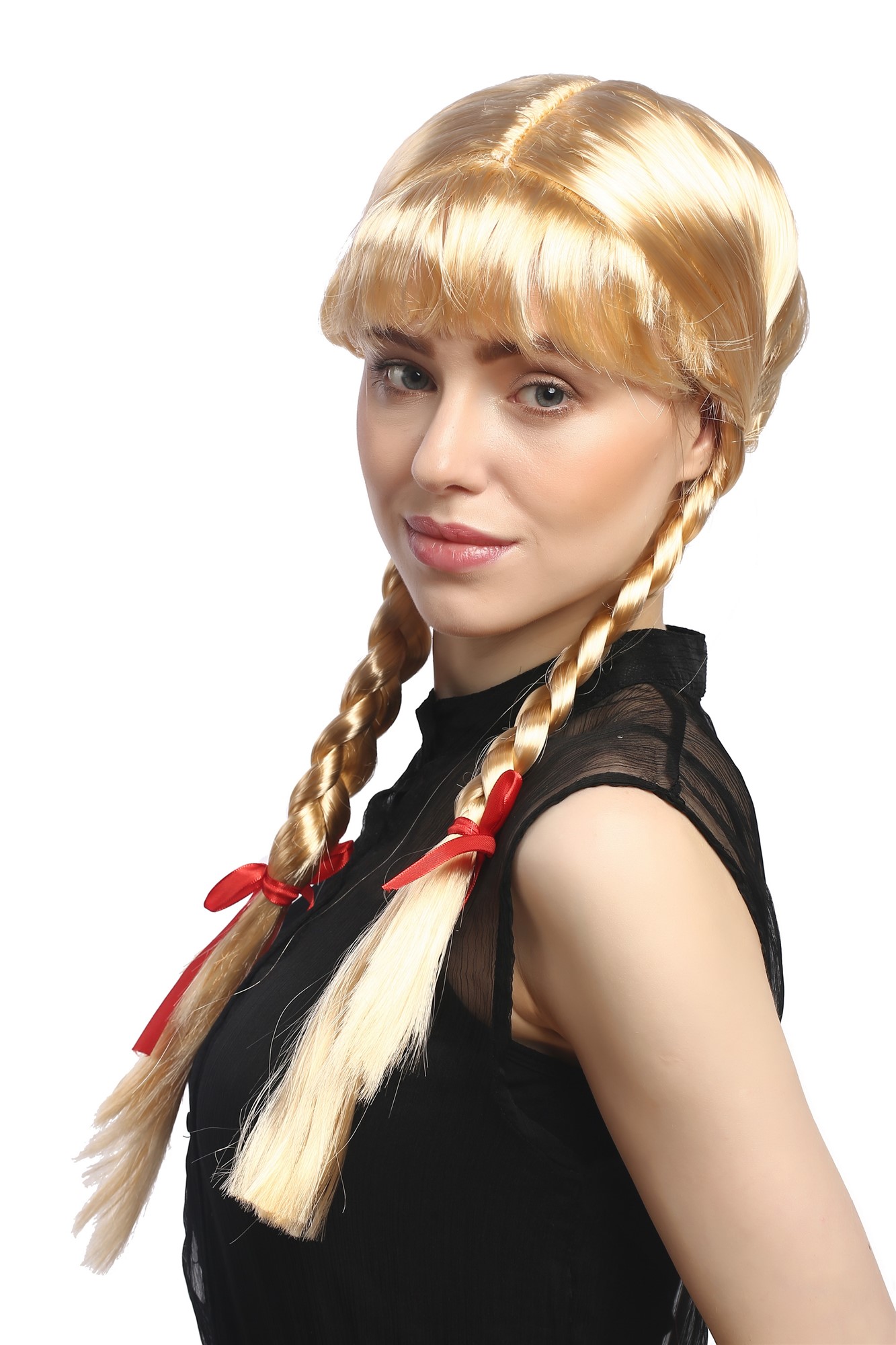 Lady Wig Halloween Lolita schoolgirl long braided plaits fringe blond XR-008, view 3, WIG ME UP: Your Perücken Online Shop Party Wig, Ladies, light golden blonde, Braided, long