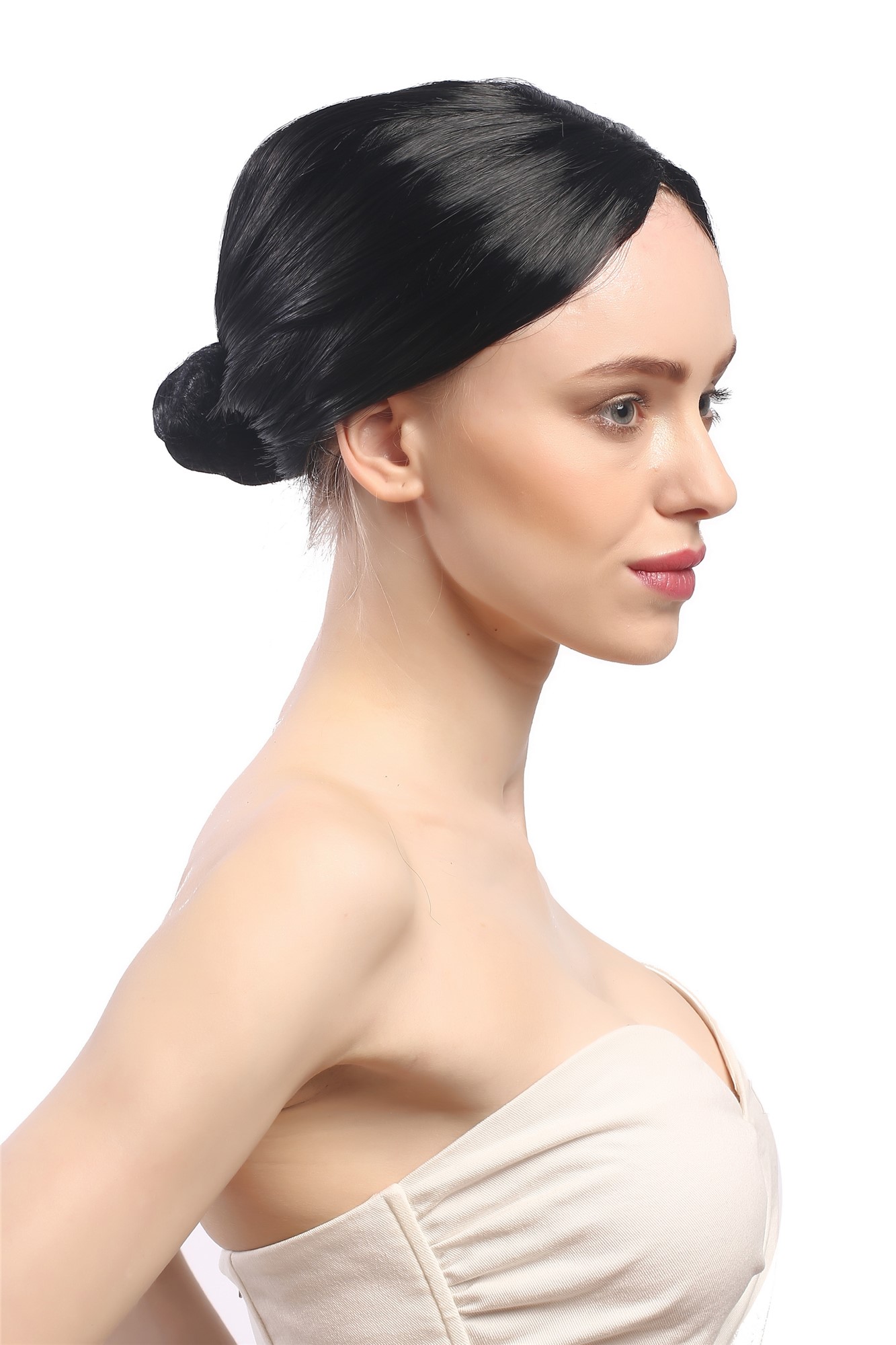 Lady Party Wig Fancy Dress black hairbun Governess Prima Ballerina ballet dancer Piano Teacher, front view, WIG ME UP: Your Perücken Online Shop Party Wig, Ladies, Black, Braided, short