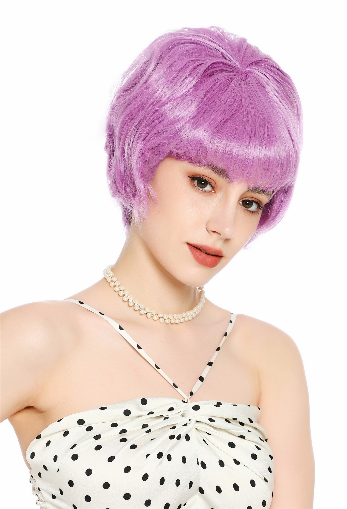 Perücke Damen Retro 50er 60er Beehive hochtoupiert kurz Pony Lila VK-65-purple