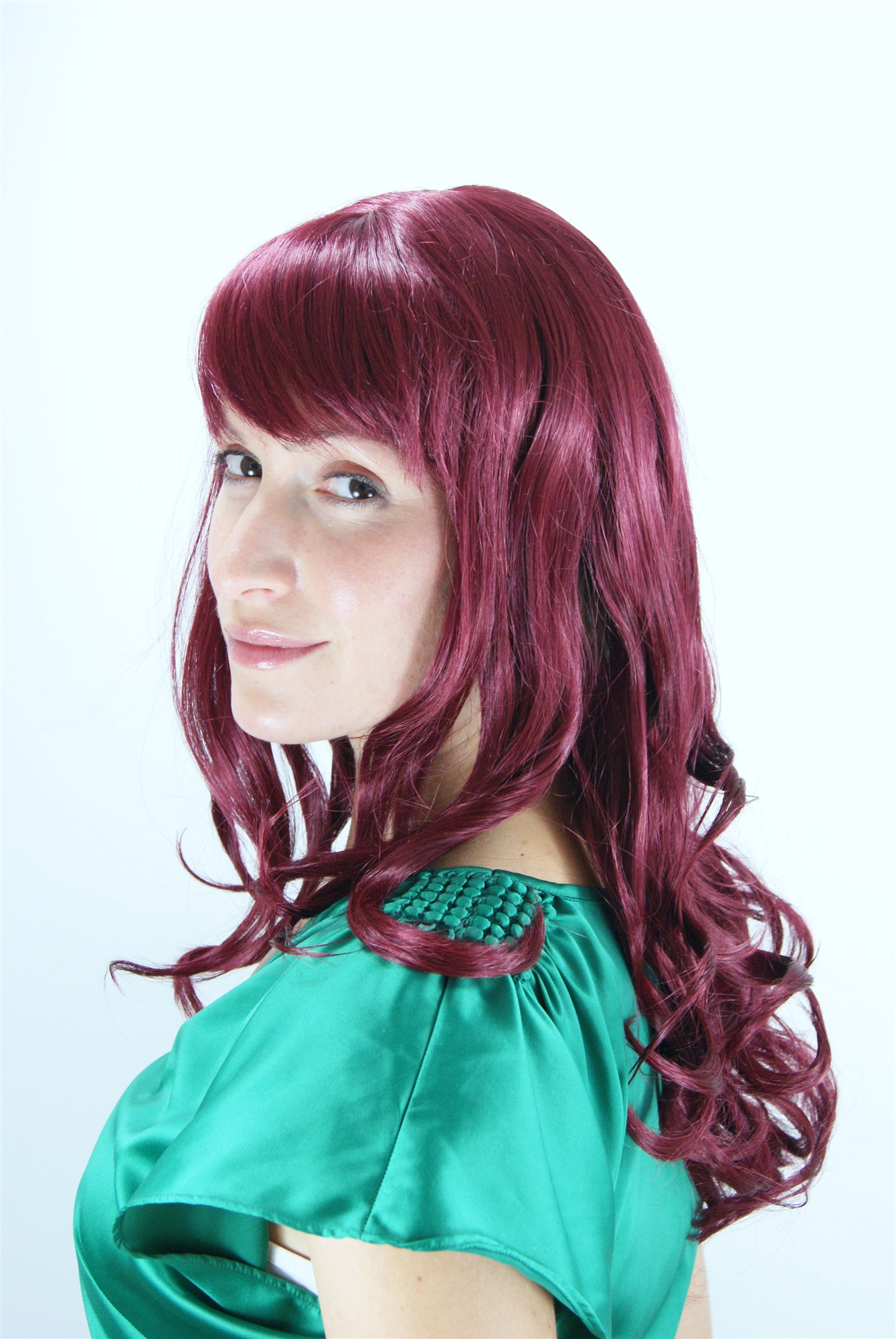 hochwertige Qualitätsperücken, Elegante Damen Perücke lange lockige Haare Pony Aubergine-Rot 3001-39, Ansicht 2, WIG ME UP: Ihr Perücken Online Shop lockige Tressen-Perücke mit Kopfhaut-Imitat Rot lange Haare für Damen