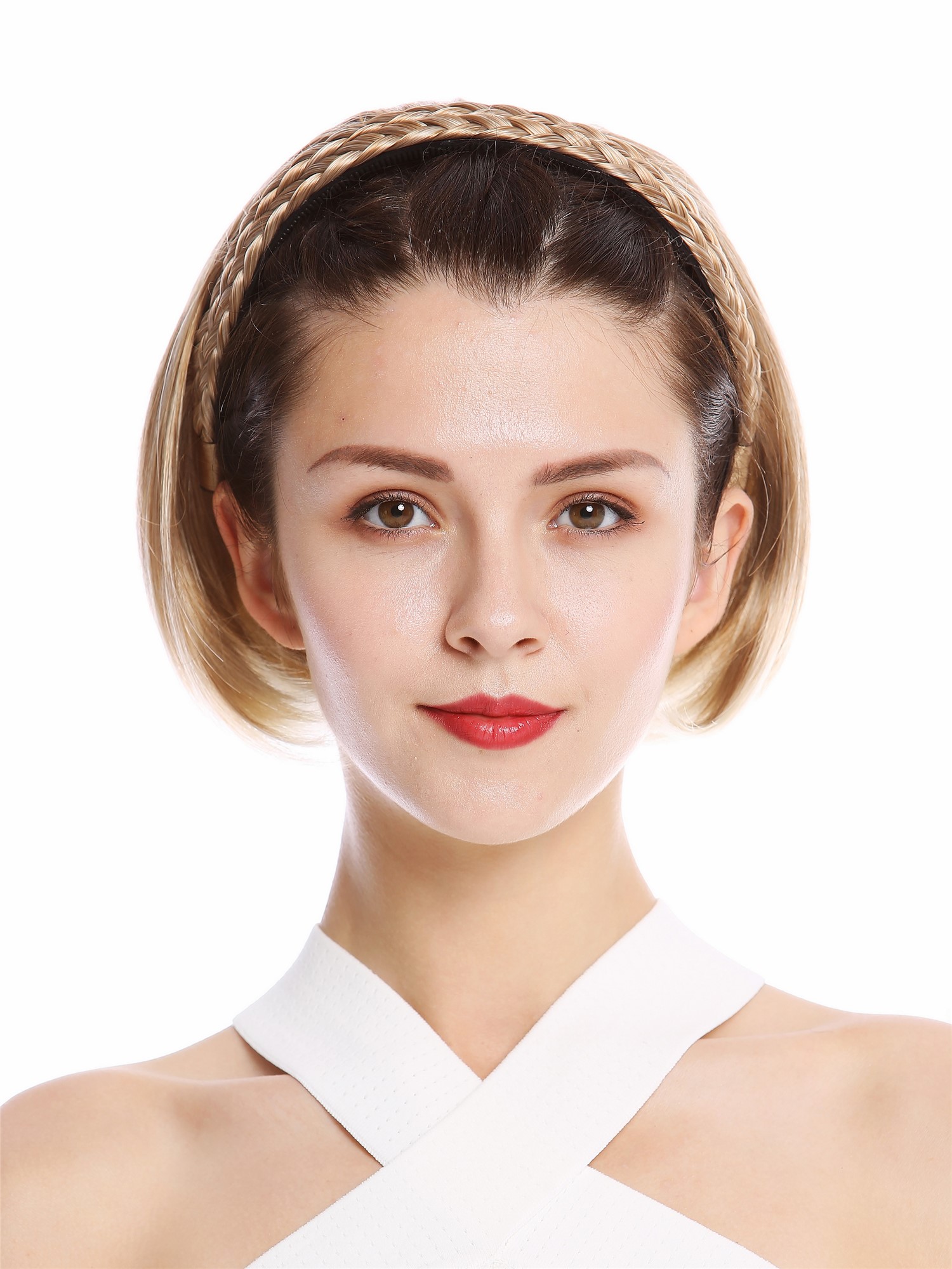 Halbperücke edel geflochtener Haarreif Glatt Blond Mix 90606-27T613, Ansicht 2, WIG ME UP: Ihr Perücken Online Shop geflochtene Halbperücke Blond-Mix 30 cm lang