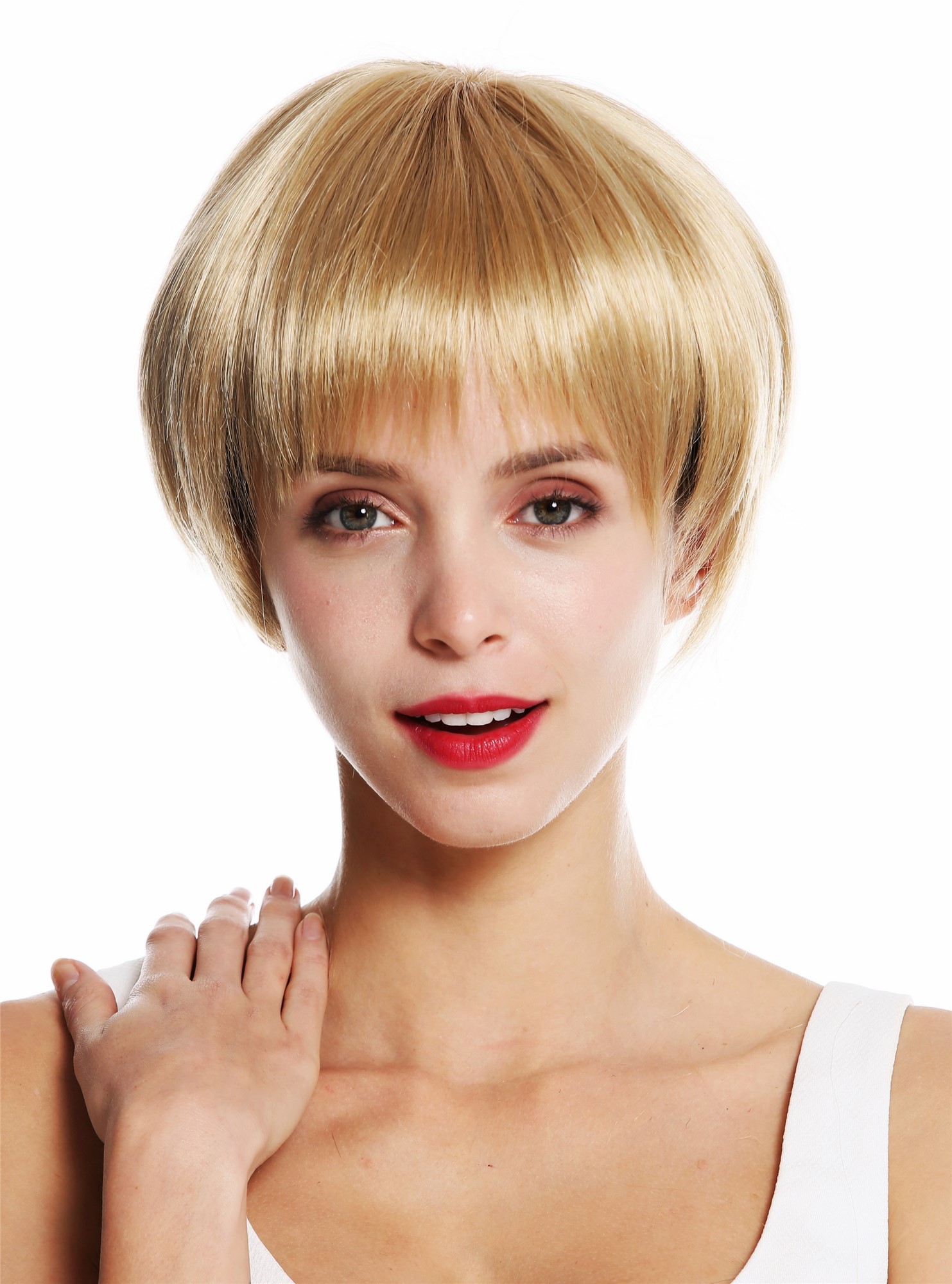 Women's wig short sleek straight pageboy cut fringe golden blond VK-53, front view, WIG ME UP: Your Perücken Online Shop Quality Wigs, Ladies, golden blonde, straight, short