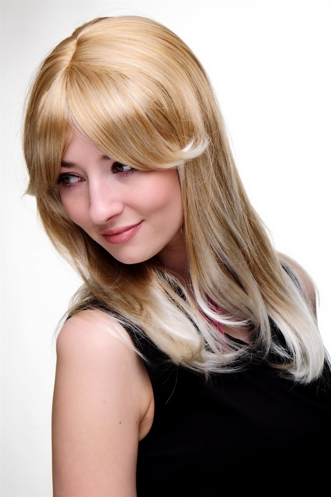 glatte Tressen-Perücke mit Kopfhaut-Imitat Erdbeerblond-Platinblond lange Haare für Damen