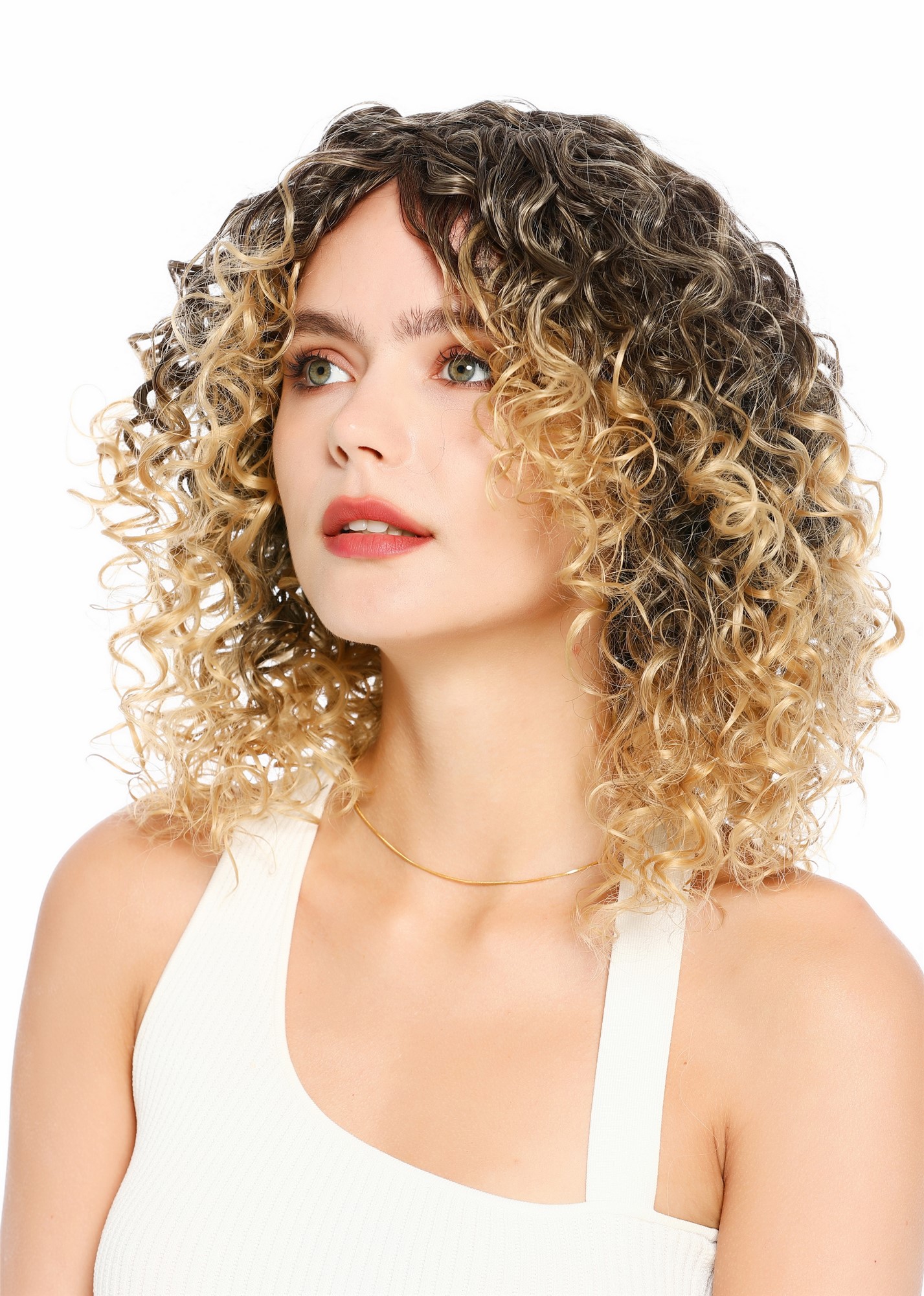 Damenperücke lang voluminös gelockt lockig Ombre Braun Mix kupferblonde Spitzen SZL0687-DHT4T18/27A