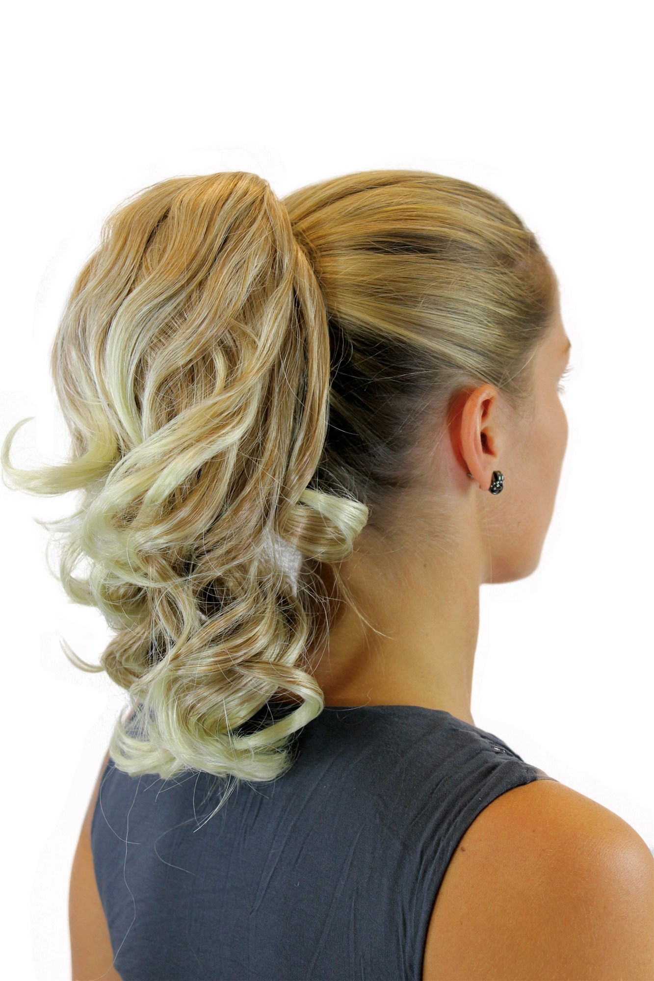 hochwertiges Haarteil gewellt halblang 1 Kamm + Gummizug Blond-Mix JL-3023-27T613, Vorderansicht, WIG ME UP: Ihr Perücken Online Shop welliges Zopf-Haarteil Blond-Mix 35 cm lang