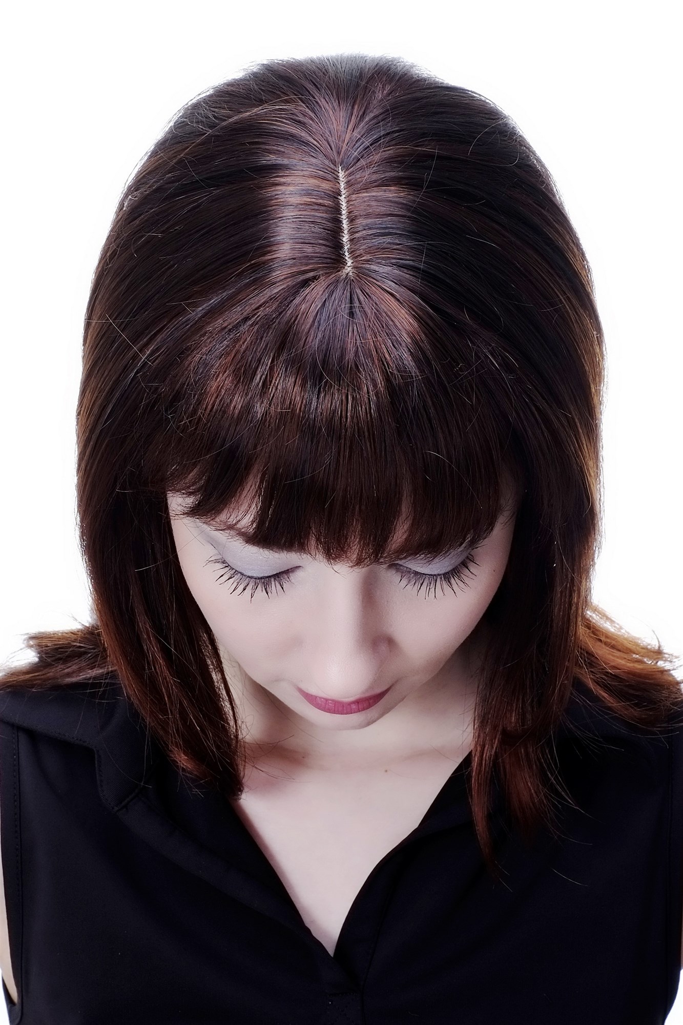 hochwertige Qualitätsperücken, Perücke schulterlange Haare brünett Schwarz-Rot-Mix 3018-2T130, Ansicht 5, WIG ME UP: Ihr Perücken Online Shop glatte Tressen-Perücke mit Kopfhaut-Imitat Schwarz-Rot-Mix schulterlange Haare für Damen