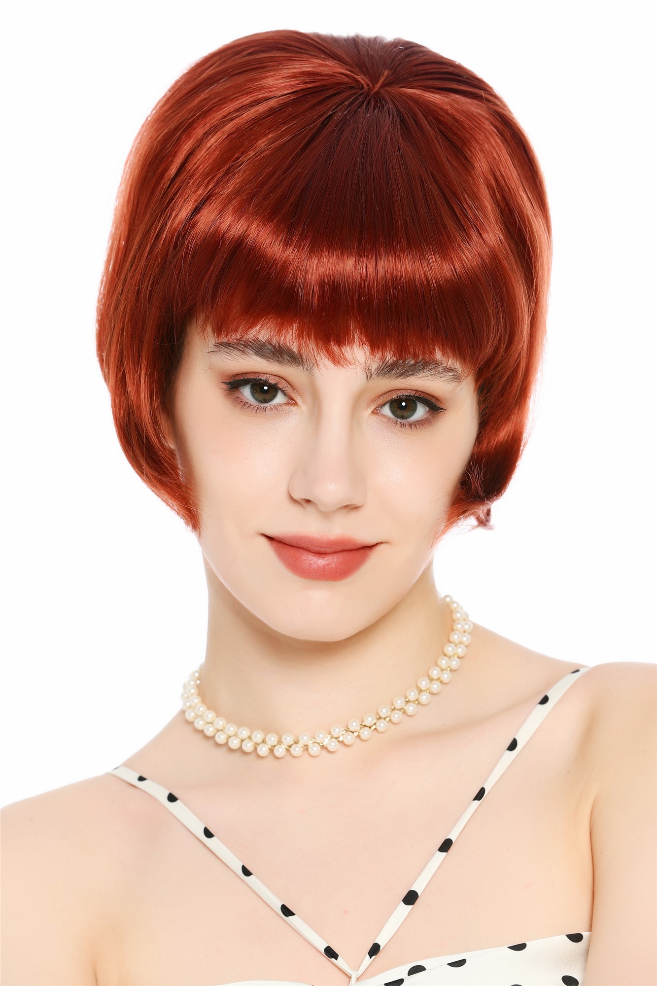 Perücke Damen Retro Vintage 50er 60er Beehive Turmfrisur hochtoupiert kurz Pony Rot Rostrot VK-71-130