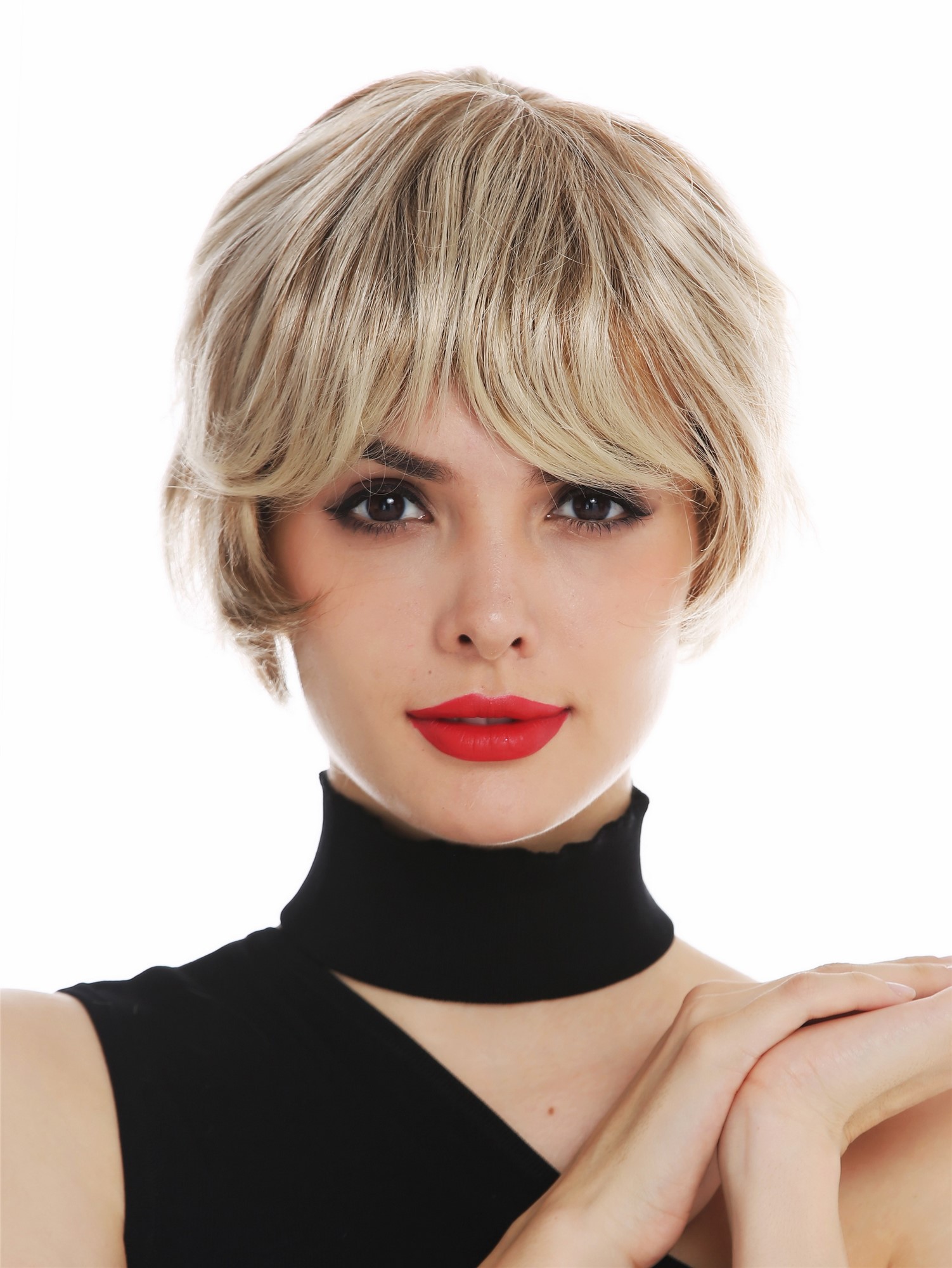 hochwertige Qualitätsperücken, Perücke vollständig handgeknüpft Monofilament kurz wellig Blond gesträhnt DW1857-FHT-MT-688H, Ansicht 2, WIG ME UP: Ihr Perücken Online Shop wellige Tressen-Perücke mit Teil-Mono Oberkopf und als Befestigung mit Klebeflächen Blond-Mix kurze Haare für Damen