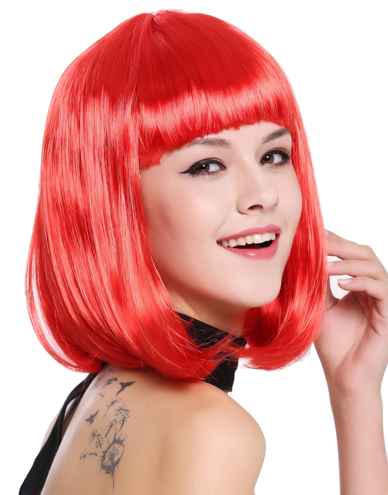 günstige Party Perücke, Perücke Bob-Frisur Longbob glatt Pony Rot 0073-3-PC13, Vorderansicht, WIG ME UP: Ihr Perücken Online Shop glatte Party Perücke Rot schulterlange Haare für Damen