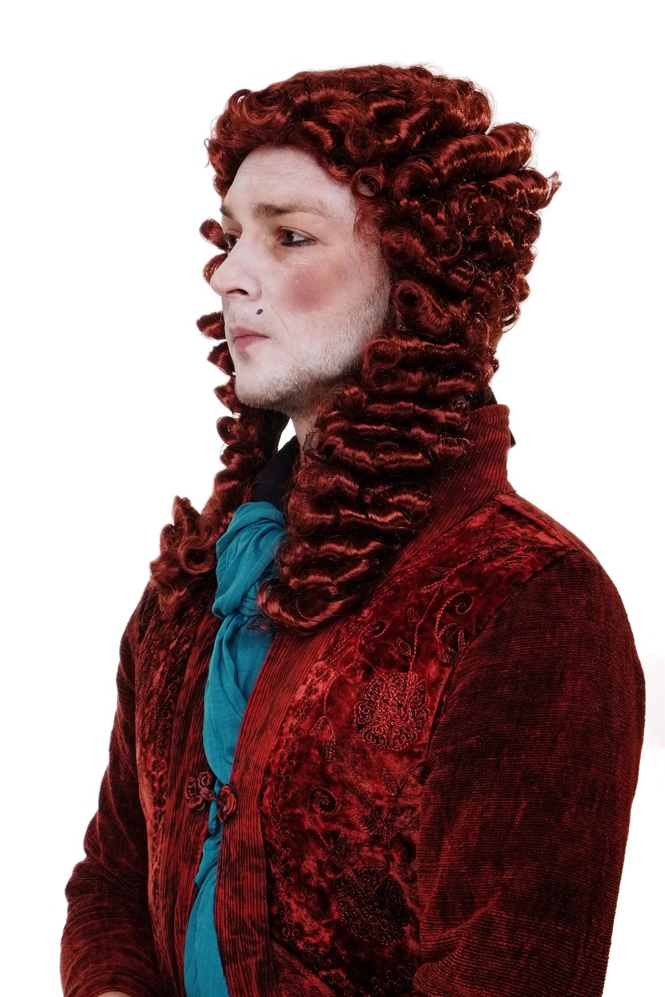 Party/Fancy Dress/Halloween red Wig with pigtail Lord baroque Composer Aristocrat Casanova Count, front view, WIG ME UP: Your Perücken Online Shop Party Wig, Men, Red, curled, shoulder-length