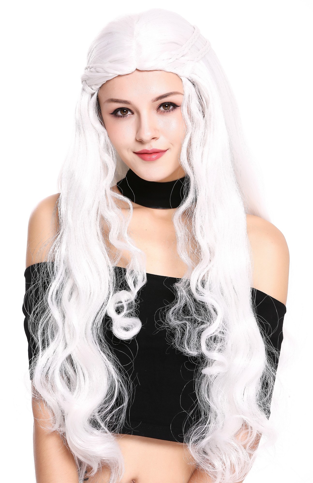 Lady Wig romantic style braided strands hair circlet long Princess white 91323, view 2, WIG ME UP: Your Perücken Online Shop Party Wig, Ladies, Grey, Braided, long