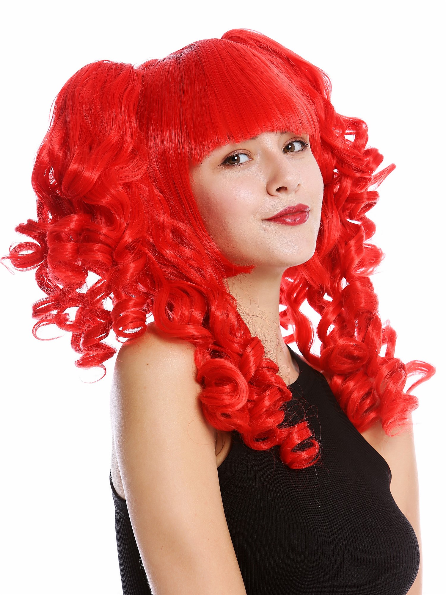 hochwertige Qualitätsperücken, Perücke Cosplay Lang Zöpfe Rot YZF-7080+A-113, Ansicht 2, WIG ME UP: Ihr Perücken Online Shop lockige Tressen-Perücke mit Kopfhaut-Imitat Knallrot schulterlange Haare für Damen