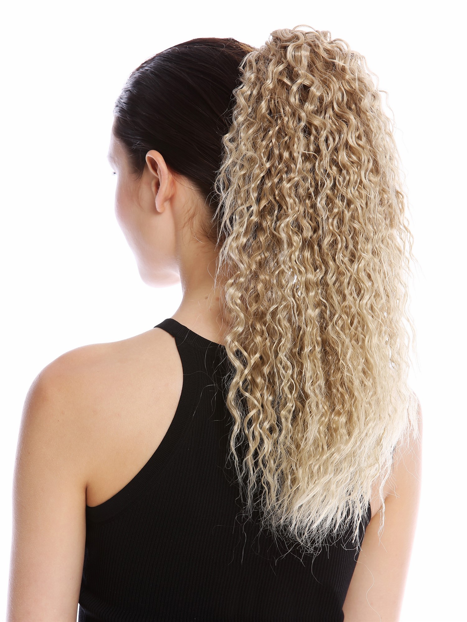 hochwertiger Zopf Pferdeschwanz Voluminös Lockig Krepplocken Blond Hellblond Mix N609-V-16T22, Vorderansicht, WIG ME UP: Ihr Perücken Online Shop glattes Zopf-Haarteil Blond-Mix 45 cm lang