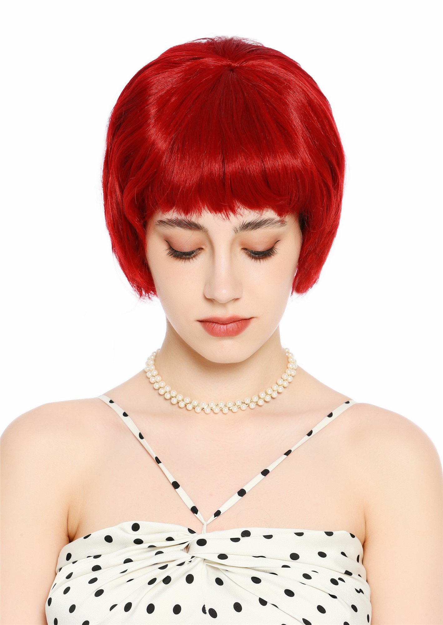 Perücke Damen Retro 50er 60er Beehive hochtoupiert kurz Pony Rot Feuerrot VK-65-137