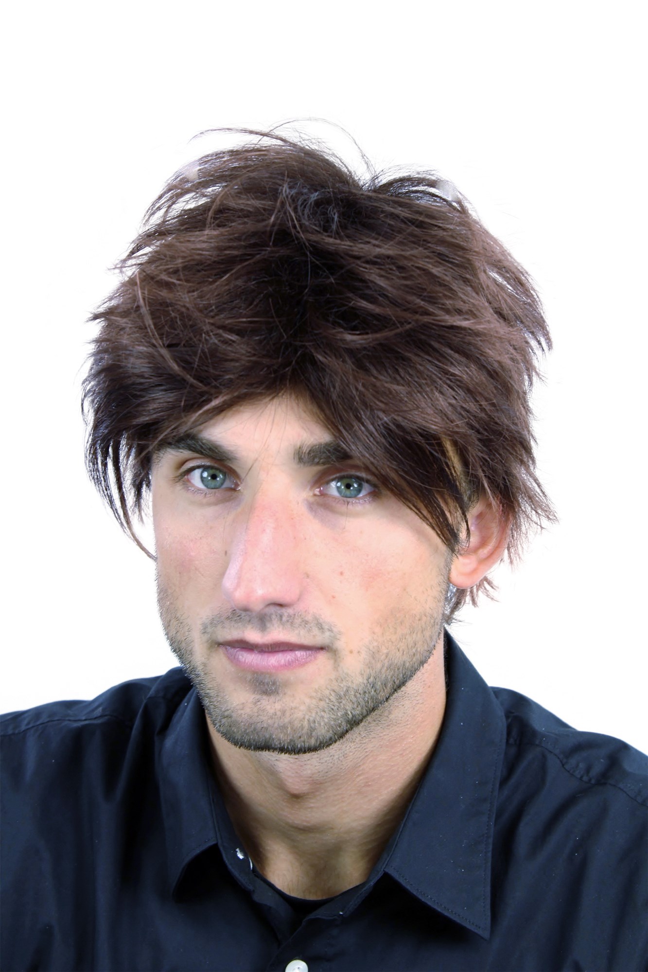 WL-2075-4T33 Men Gents  Wig short wild youthful mahogany brown mix streaked, front view, WIG ME UP: Your Perücken Online Shop Quality Wigs, Men, chestnut, wavy, short