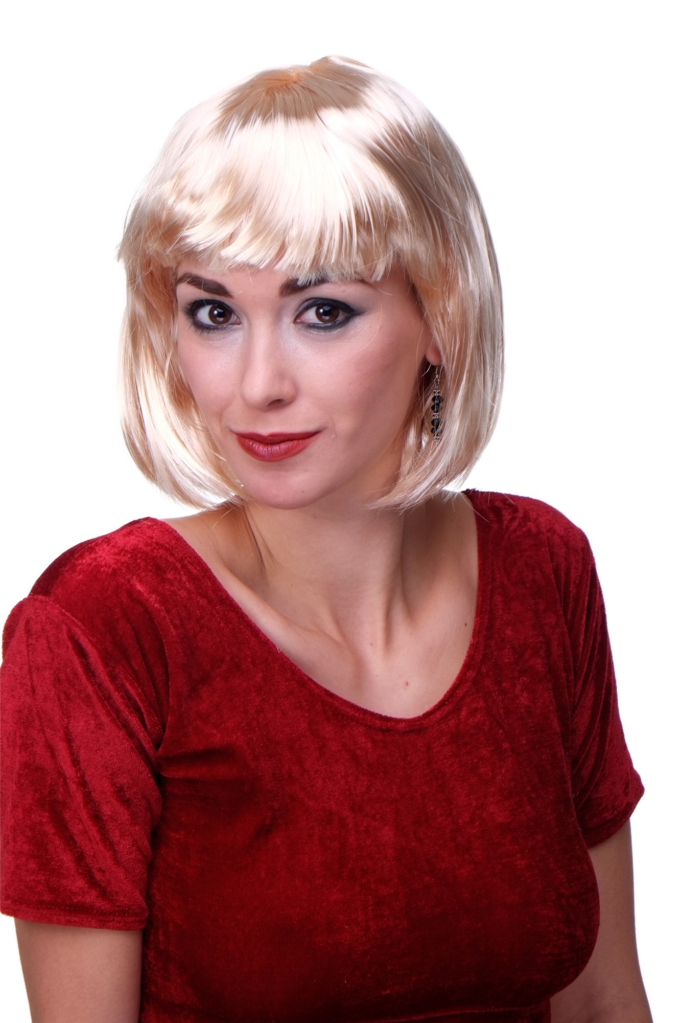 Party Halloween Disco lady women wig Bob fringe bangs short sexy blonde PW0114, front view, WIG ME UP: Your Perücken Online Shop Party Wig, Ladies, light blonde, straight, short