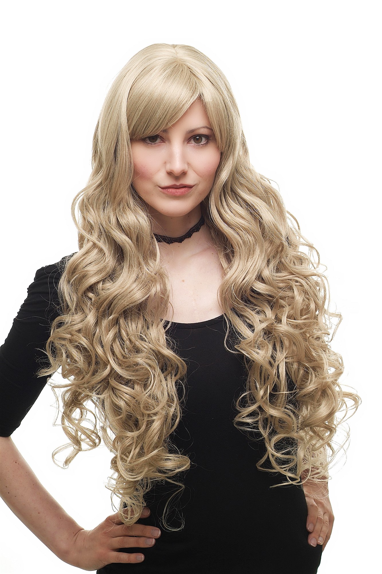 hochwertige Qualitätsperücken, Perücke gemischt Blond Platinblond-Karamellbraun lang Lockenpracht 3264-613L18, Ansicht 5, WIG ME UP: Ihr Perücken Online Shop lockige Tressen-Perücke mit Kopfhaut-Imitat Platinblond-Caramelbraun lange Haare für Damen