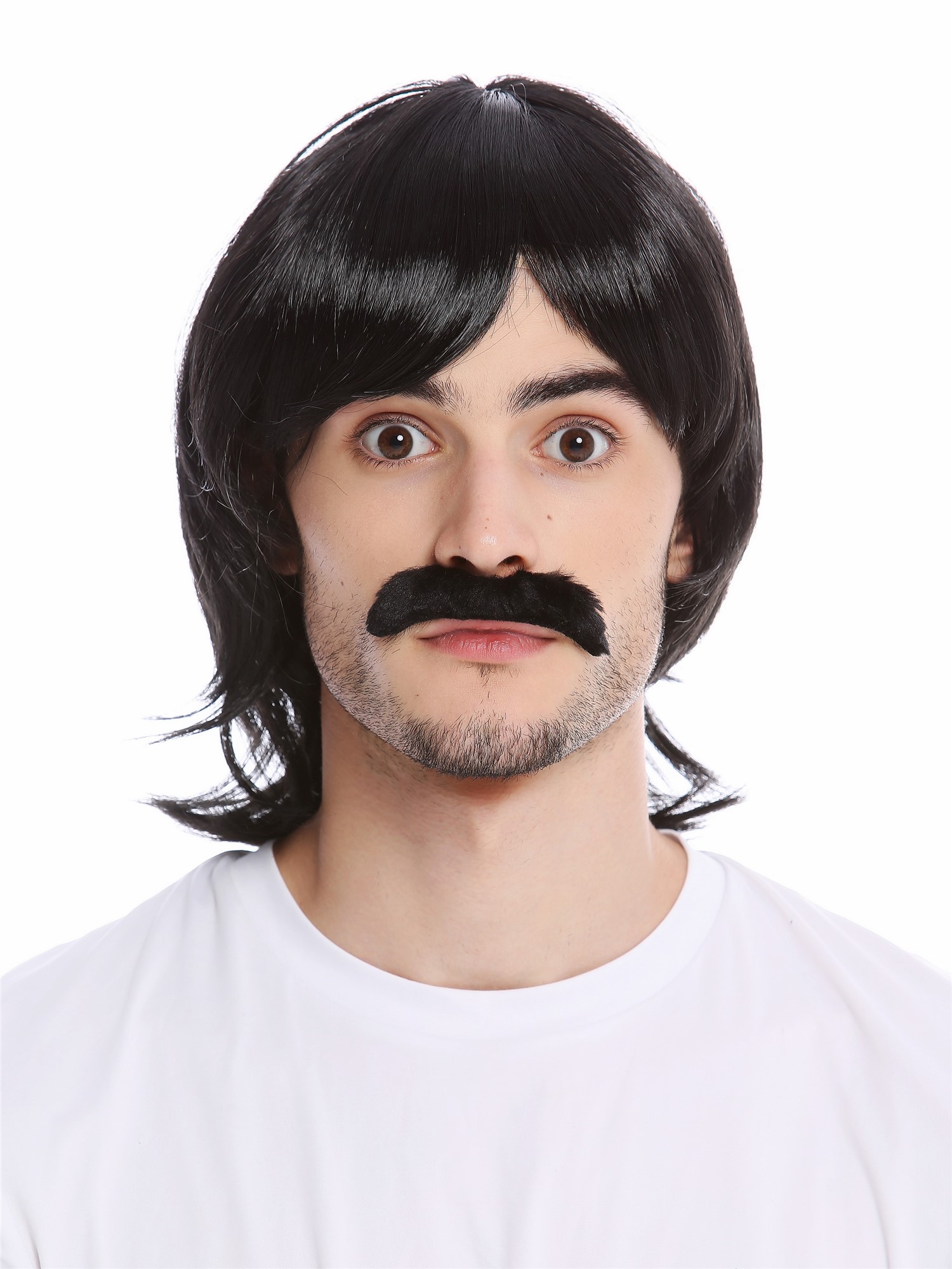 Party Wig, Men, Black, straight, shoulder-length