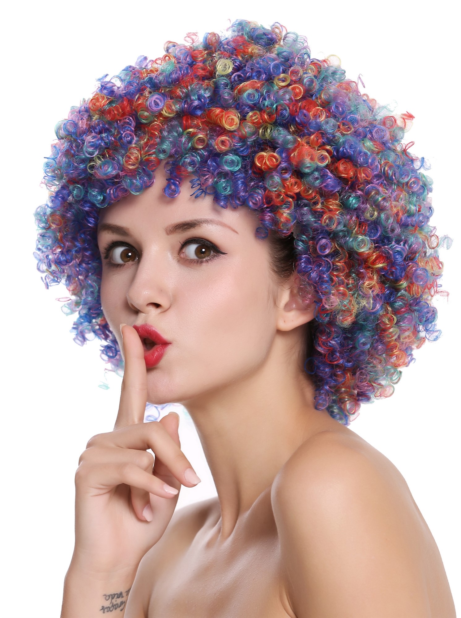 Party Wig, Ladies, green, blue, red, yellow-pink, curled, short