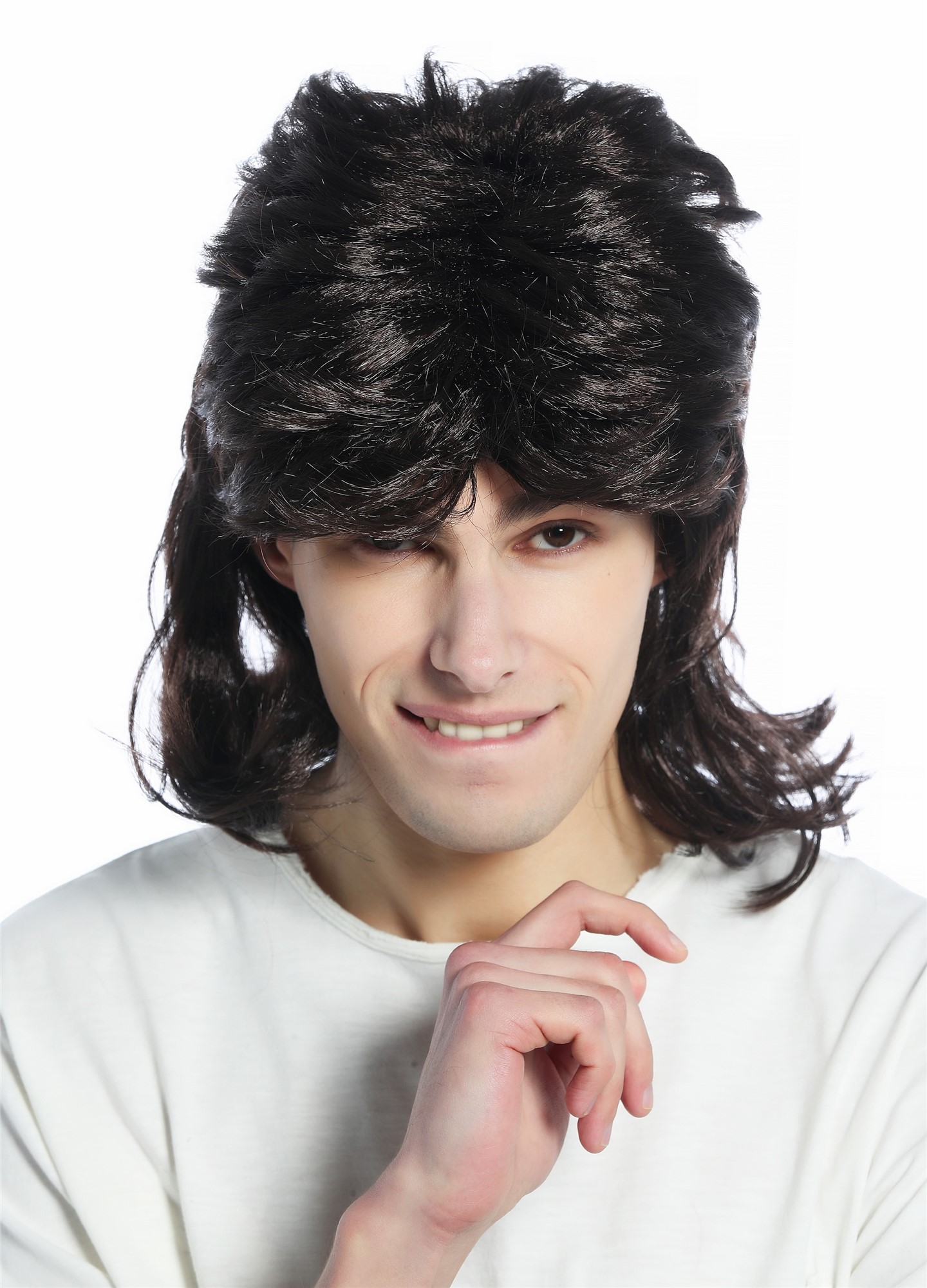 Wig long straight teased top mullet dark brown 80s Hardrock Heavy Metal CW-033, view 2, WIG ME UP: Your Perücken Online Shop Party Wig, Unisex, dark brown, wavy, shoulder-length