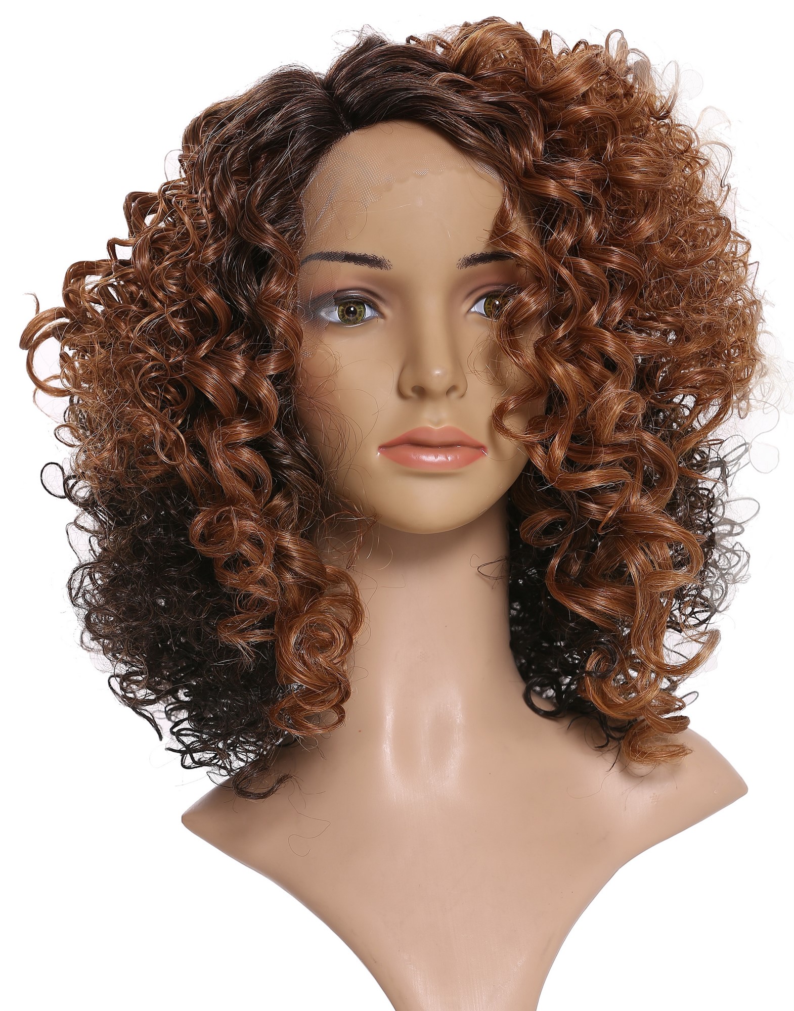 Quality Wigs, Ladies, copper brown-dark brown mix, curled, shoulder-length