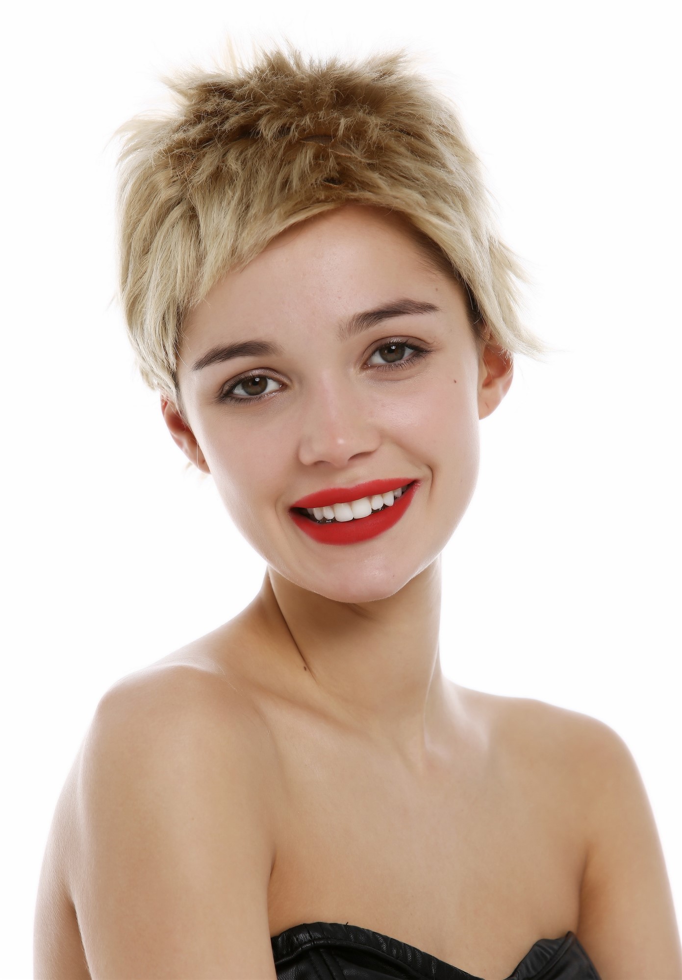Wig Human Hair Women Men short frayed spiky Pixie micro bangs blond M276-HH, front view, WIG ME UP: Your Perücken Online Shop Quality Wigs, Ladies, ash blonde, straight, short