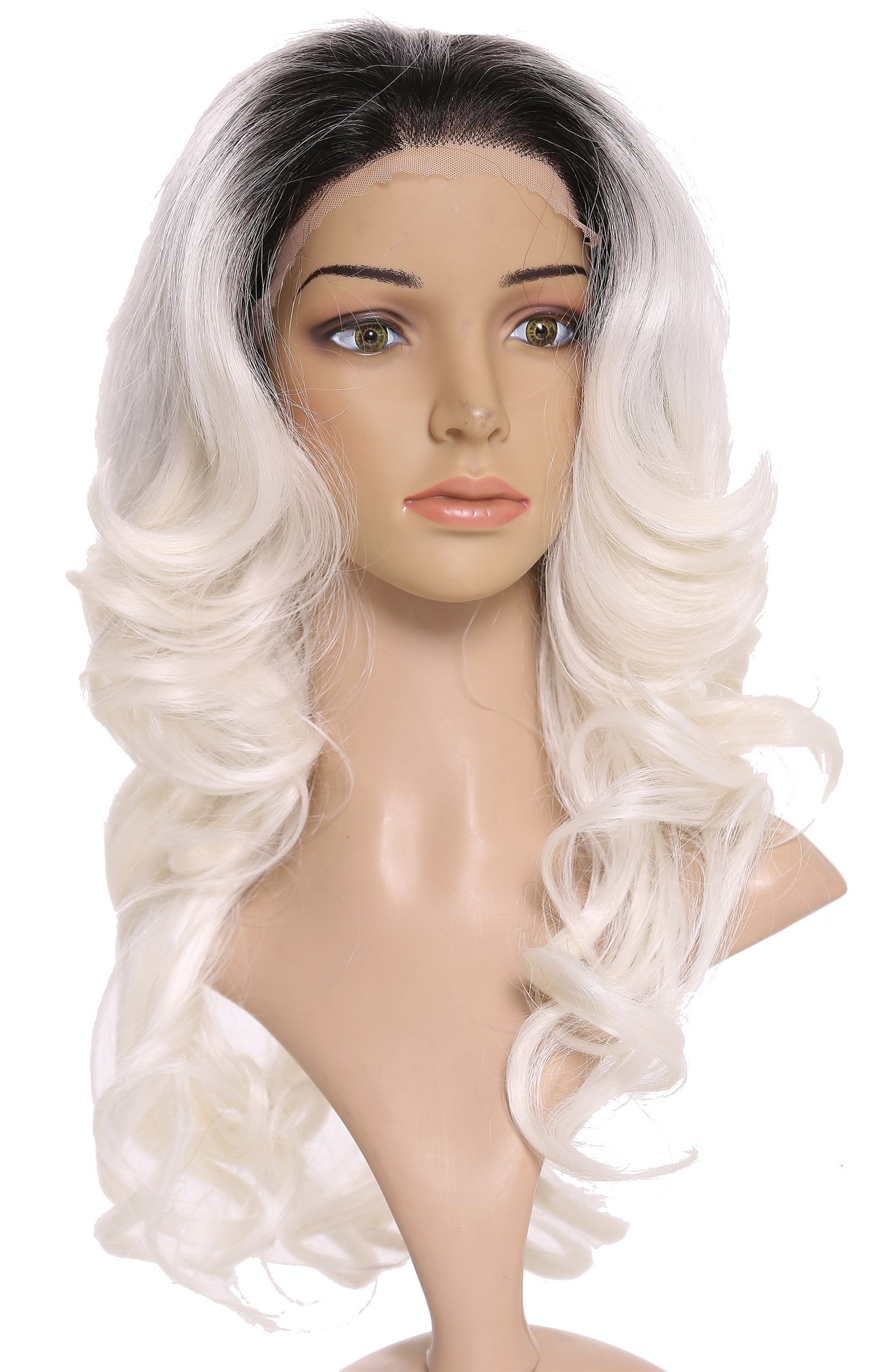 Quality Wigs, Ladies, deep black and flower white mix, curled, long