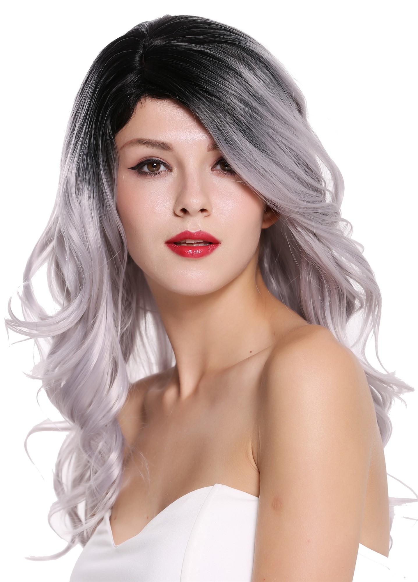 Lady women wig long wavy parting ombre black silvery grey gray RGF-6326, view 3, WIG ME UP: Your Perücken Online Shop Quality Wigs, Ladies, Black Silver Gray, wavy, long