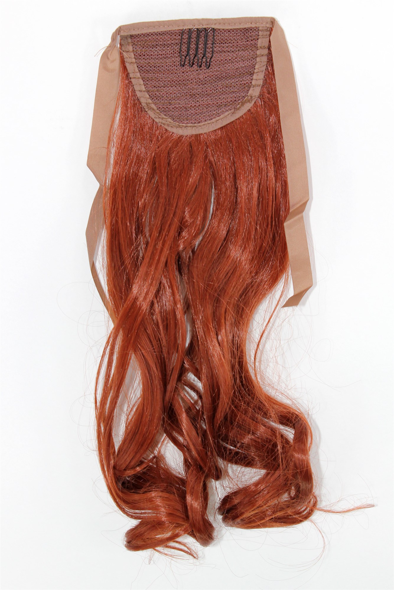 hochwertiges Haarteil Tizian-Rot wellig Bändchen + Klammer Befestigung YZF-TC18-350, Ansicht 2, WIG ME UP: Ihr Perücken Online Shop welliges Zopf-Haarteil Tizianrot 45 cm lang