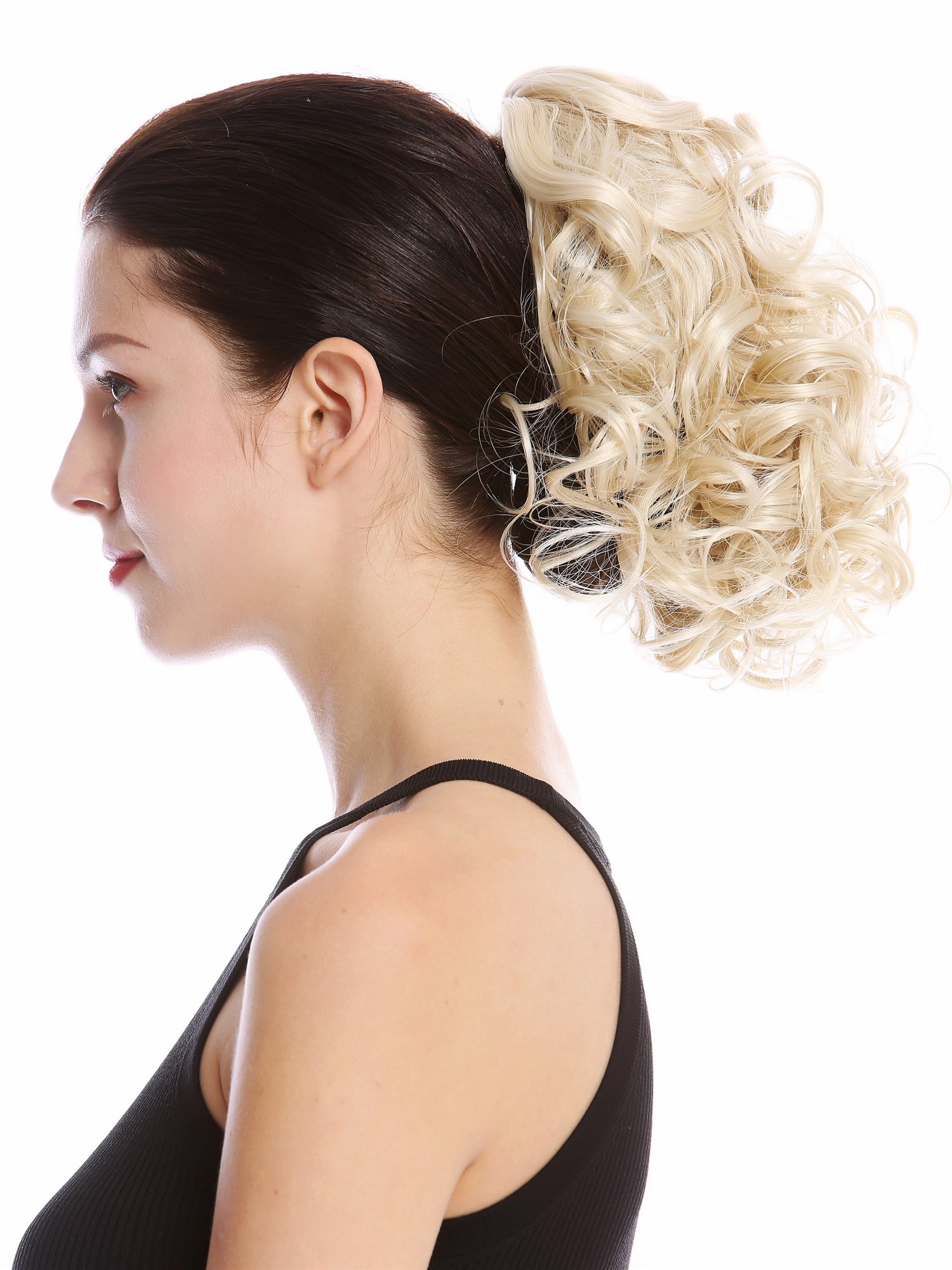 Ponytails, light blonde, curled, short