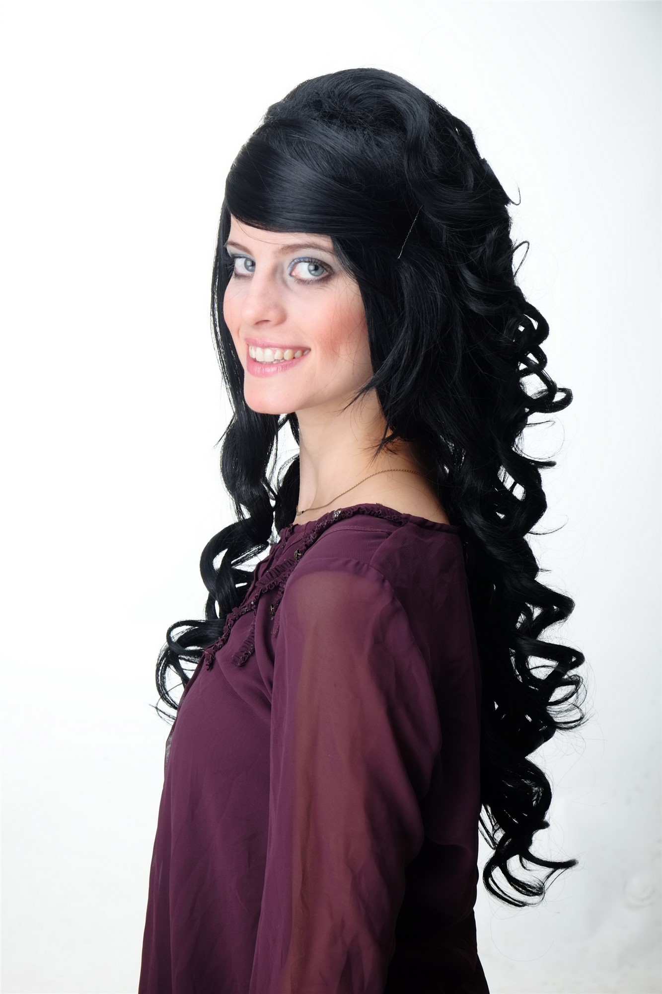 hochwertige Qualitätsperücken, Perücke Lang Scheitel Locken Schwarz F2558-1, Ansicht 2, WIG ME UP: Ihr Perücken Online Shop lockige Tressen-Perücke Schwarz lange Haare für Damen
