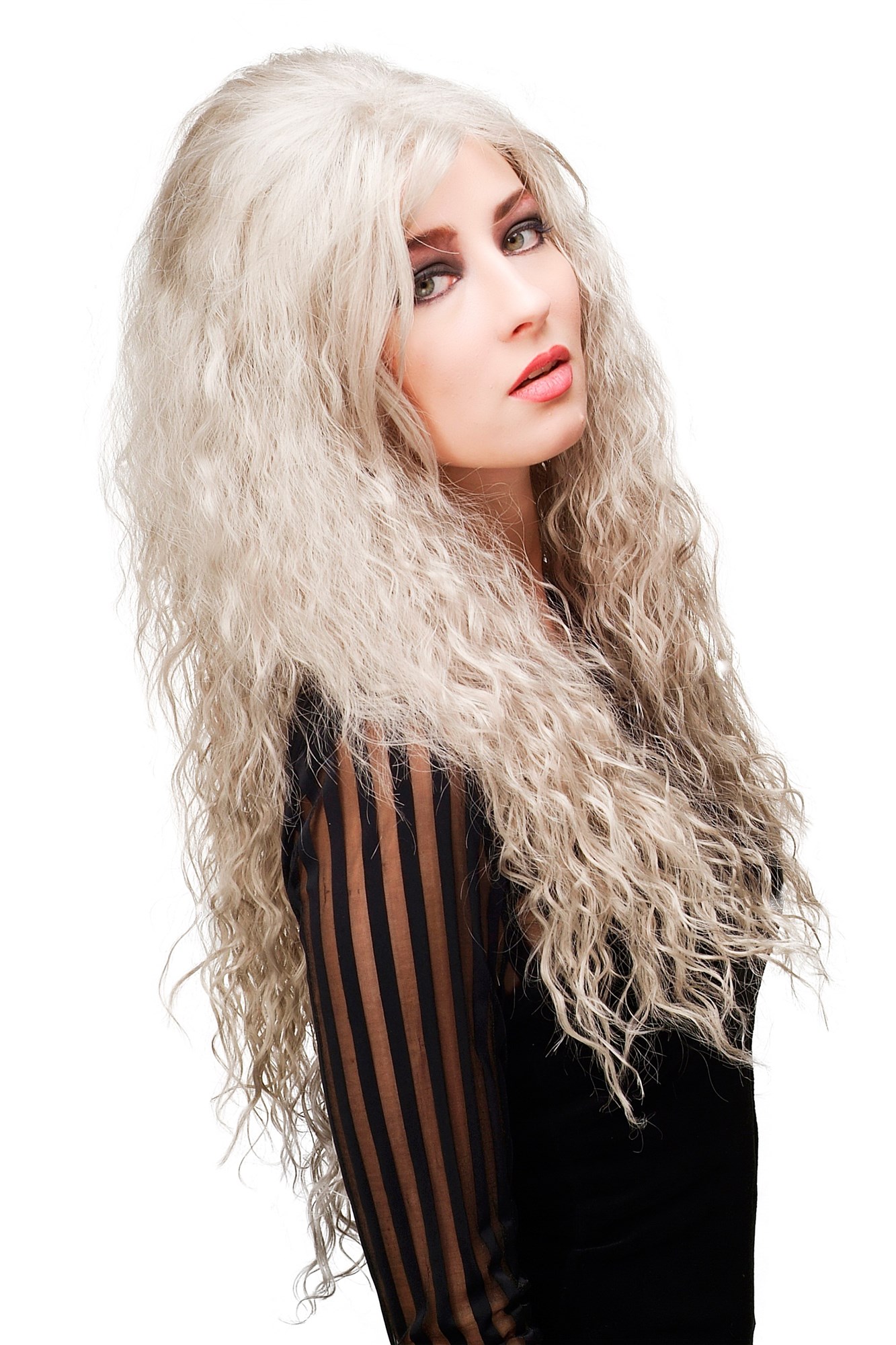hochwertige Qualitätsperücken, Perücke Grau Lang Kinks Locken TYWL017AK-101, Ansicht 4, WIG ME UP: Ihr Perücken Online Shop lockige Tressen-Perücke Grau lange Haare für Damen