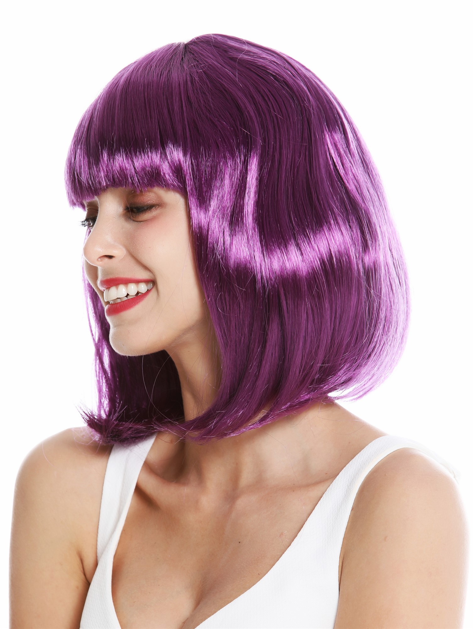 Lady Women's Wig Halloween Disco bob longbob shoulder length bangs purple 0073, view 3, WIG ME UP: Your Perücken Online Shop Party Wig, Ladies, blue-purple, straight, short