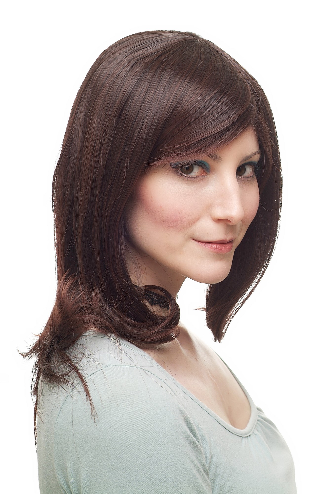 hochwertige Qualitätsperücken, Perücke schulterlang glatt voluminös Mahagoni H2029E-2T33, Ansicht 6, WIG ME UP: Ihr Perücken Online Shop glatte Tressen-Perücke mit Kopfhaut-Imitat Braun schulterlange Haare für Damen