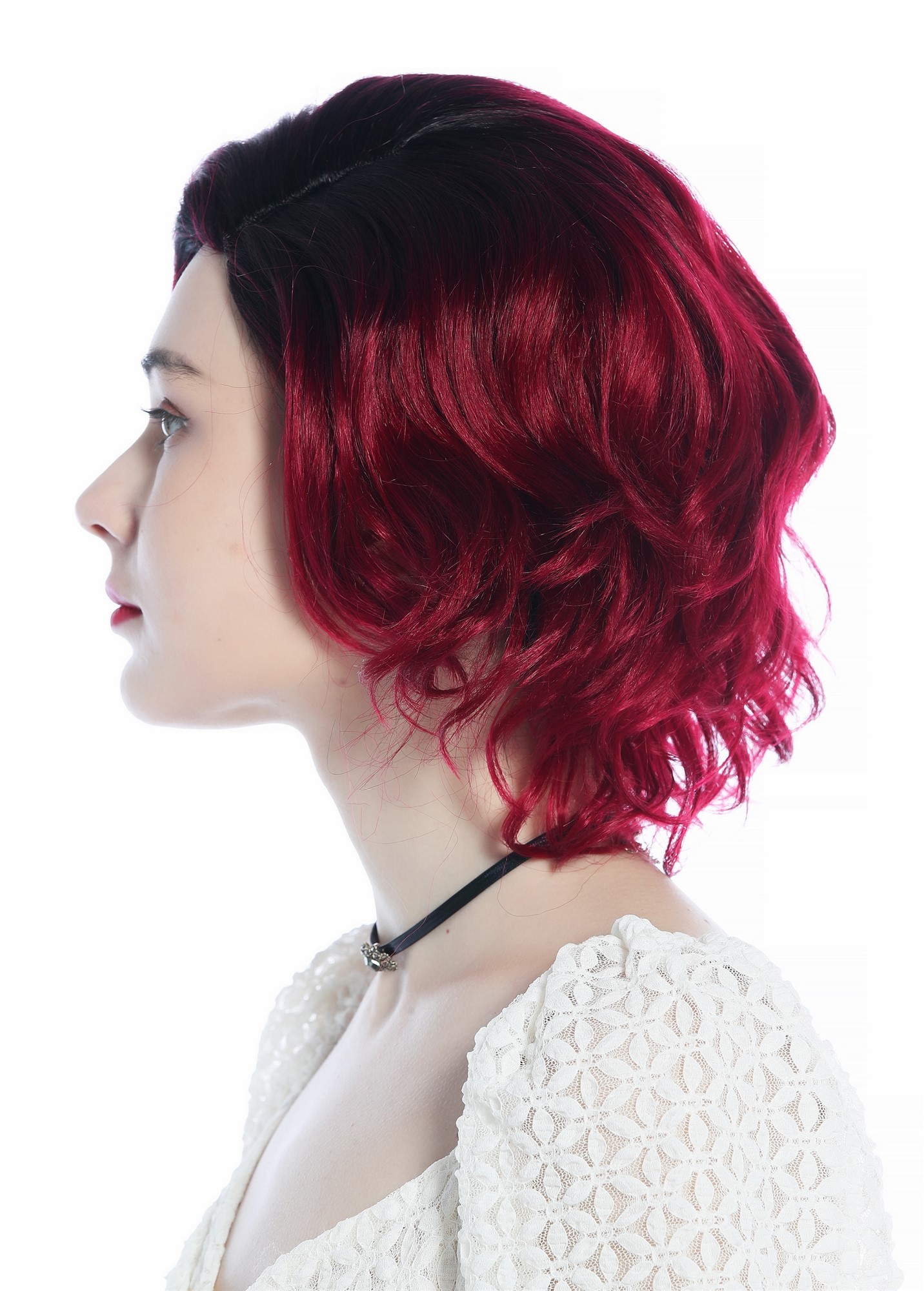 Ladies' wig short wild wavy parting parted ombre black red DW3334, view 3, WIG ME UP: Your Perücken Online Shop Quality Wigs, Ladies, black-red gradient, wavy, shoulder-length