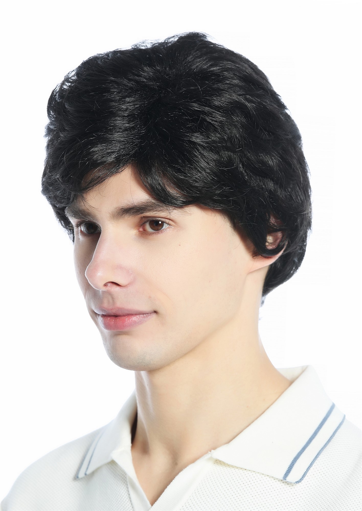 hochwertige Qualitätsperücken, Perücke kurz leicht wellig Schwarzbraun DW1335-2, Ansicht 3, WIG ME UP: Ihr Perücken Online Shop lockige Tressen-Perücke Schwarzbraun kurze Haare für Unisex
