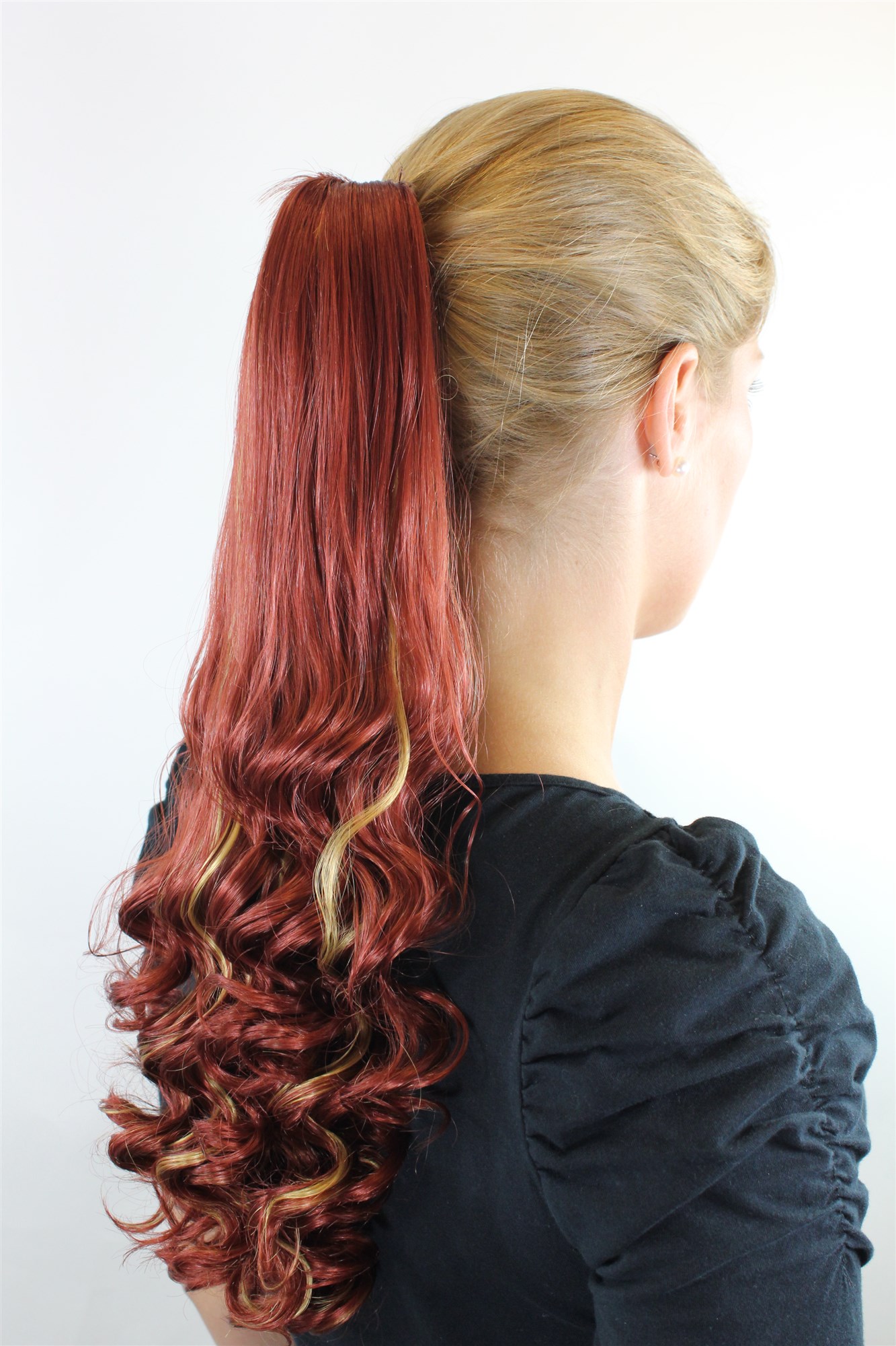 SC-29-350H25 Ponytail Hairpiece extension long curled curls claw clamp dark copper red streaked with blond 19", view 2, WIG ME UP: Your Perücken Online Shop Ponytails, copper red-light blonde mix, curled, long