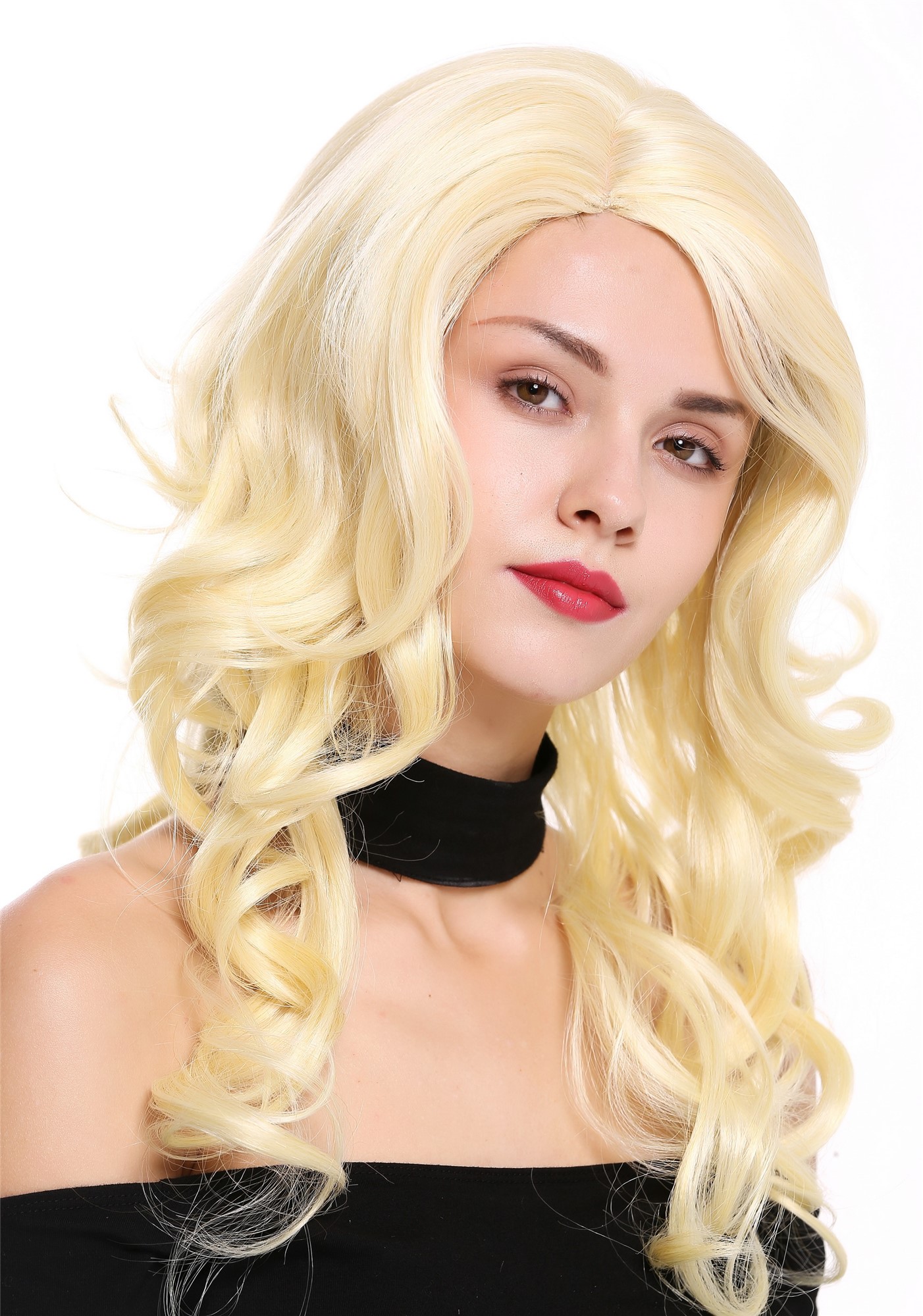hochwertige Qualitätsperücken, Perücke Wellig Scheitel Hellblond DW1948-220-763, Ansicht 2, WIG ME UP: Ihr Perücken Online Shop wellige Tressen-Perücke mit Kopfhaut-Imitat Hellblond-Goldblond-Mix lange Haare für Damen