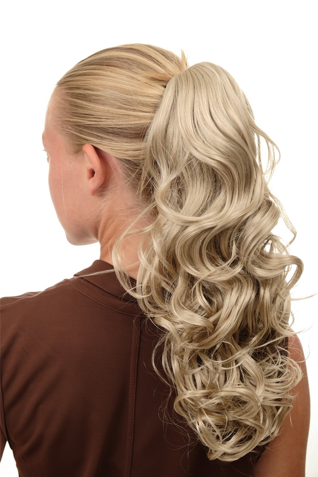 Ponytail Hairpiece Extension Clamp curly voluminous long bright blond SA080, front view, WIG ME UP: Your Perücken Online Shop Ponytails, Blonde, curled, shoulder-length
