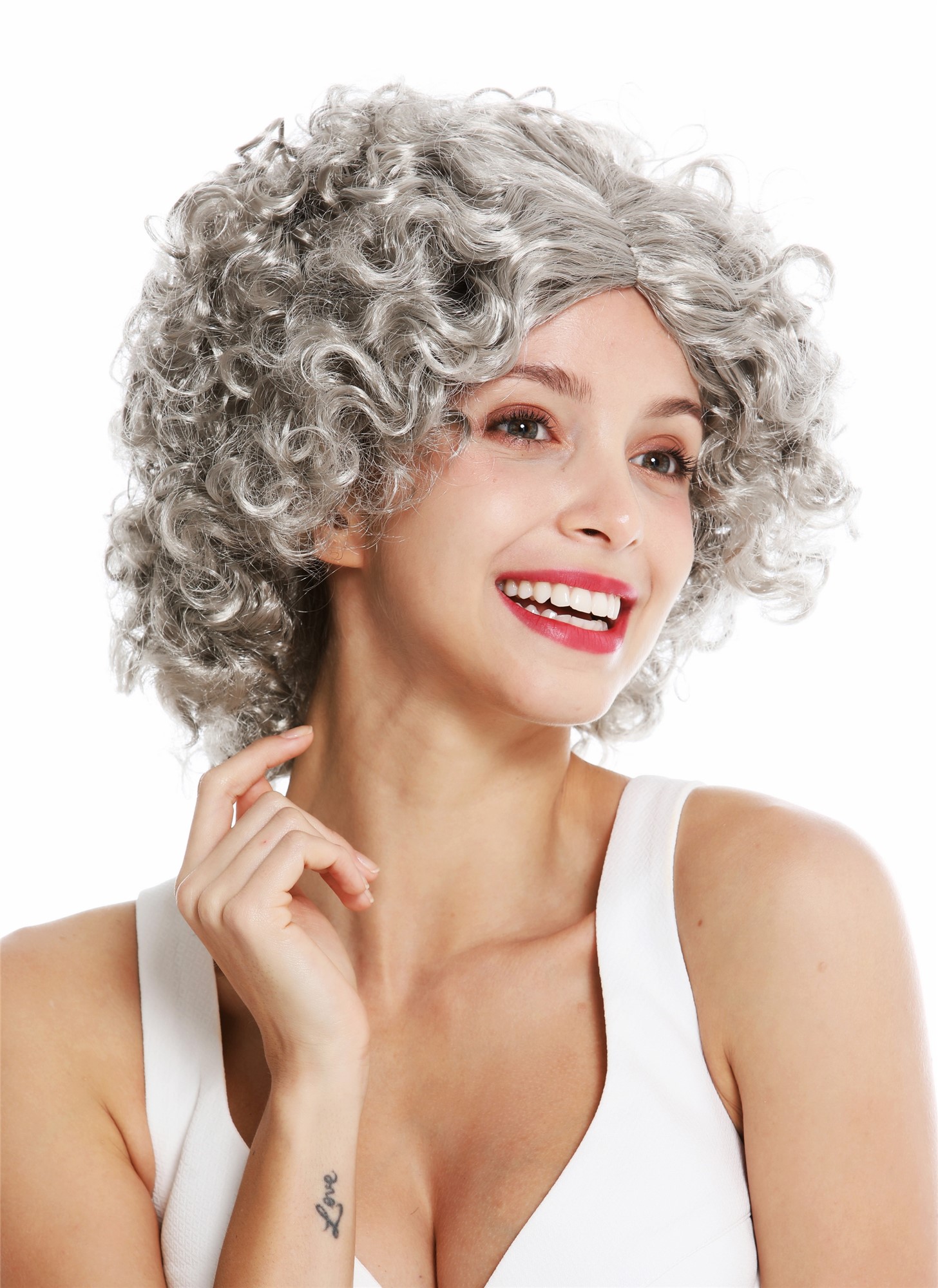 Women's party wig funky 60's 70's funk afro curls middle parting grey DH1101, view 2, WIG ME UP: Your Perücken Online Shop Party Wig, Ladies, silver gray, curled, short