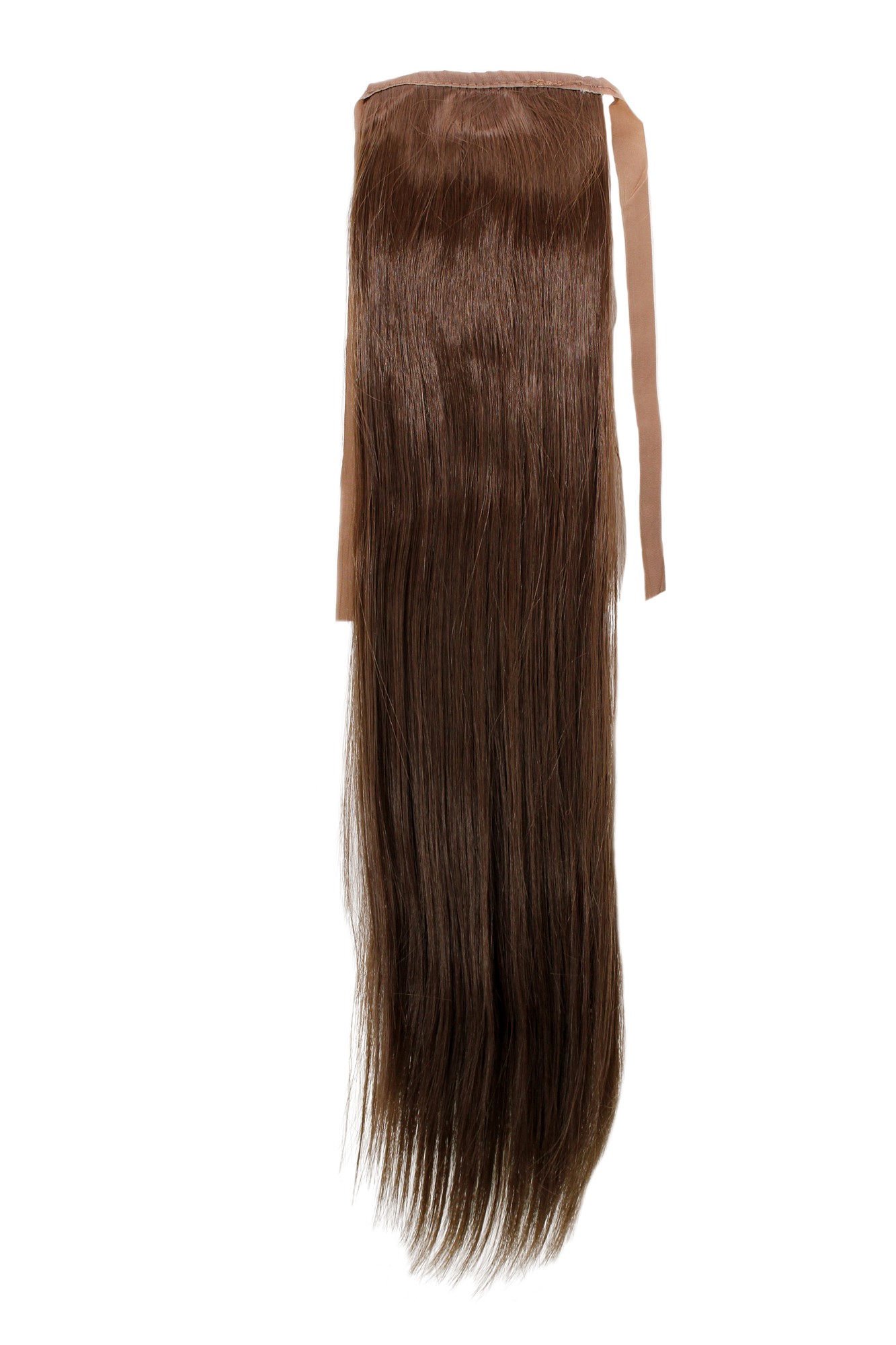 YZF-TS18-8 Hairpiece Pontail Pigtail extension slim light straight comb and ribbon medium brown, front view, WIG ME UP: Your Perücken Online Shop Ponytails, light brown, straight, shoulder-length
