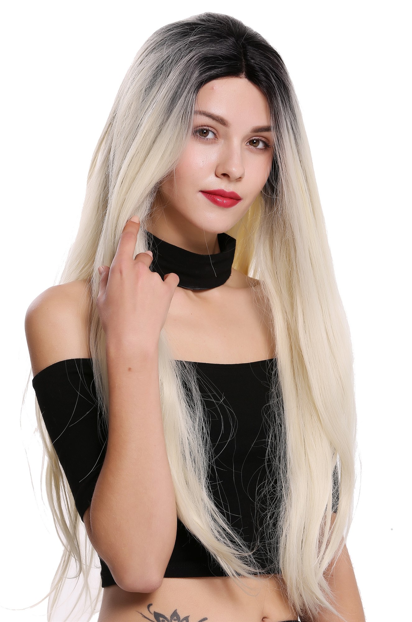 Lady wig lace front mono middle parting long straight ombre black blonde RSK-01, view 2, WIG ME UP: Your Perücken Online Shop Quality Wigs, Ladies, Black,Blonde, wavy, very long